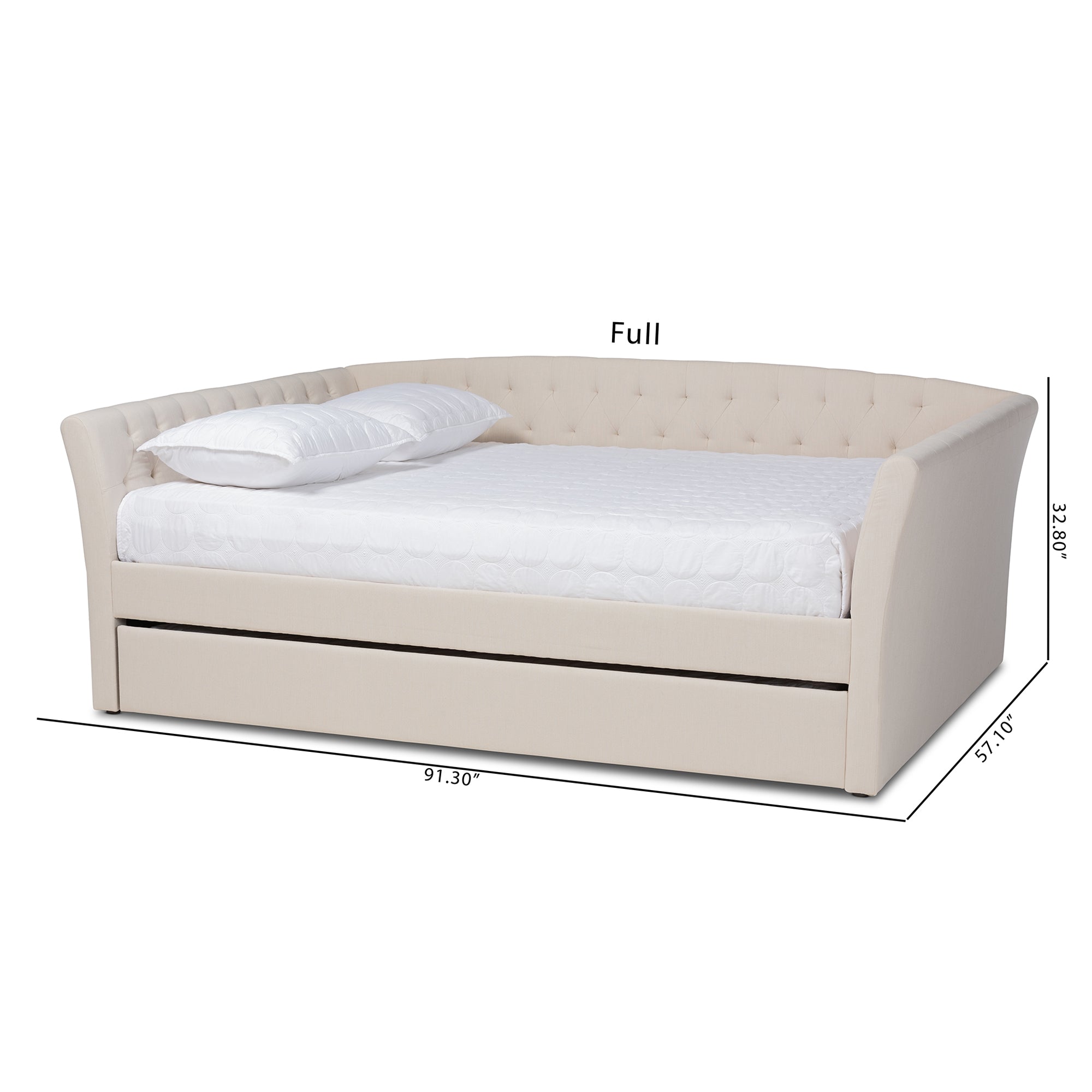 Baxton Studio Delora Modern and Contemporary Beige Fabric Upholstered Queen Size Daybed with Roll-Out Trundle Bed