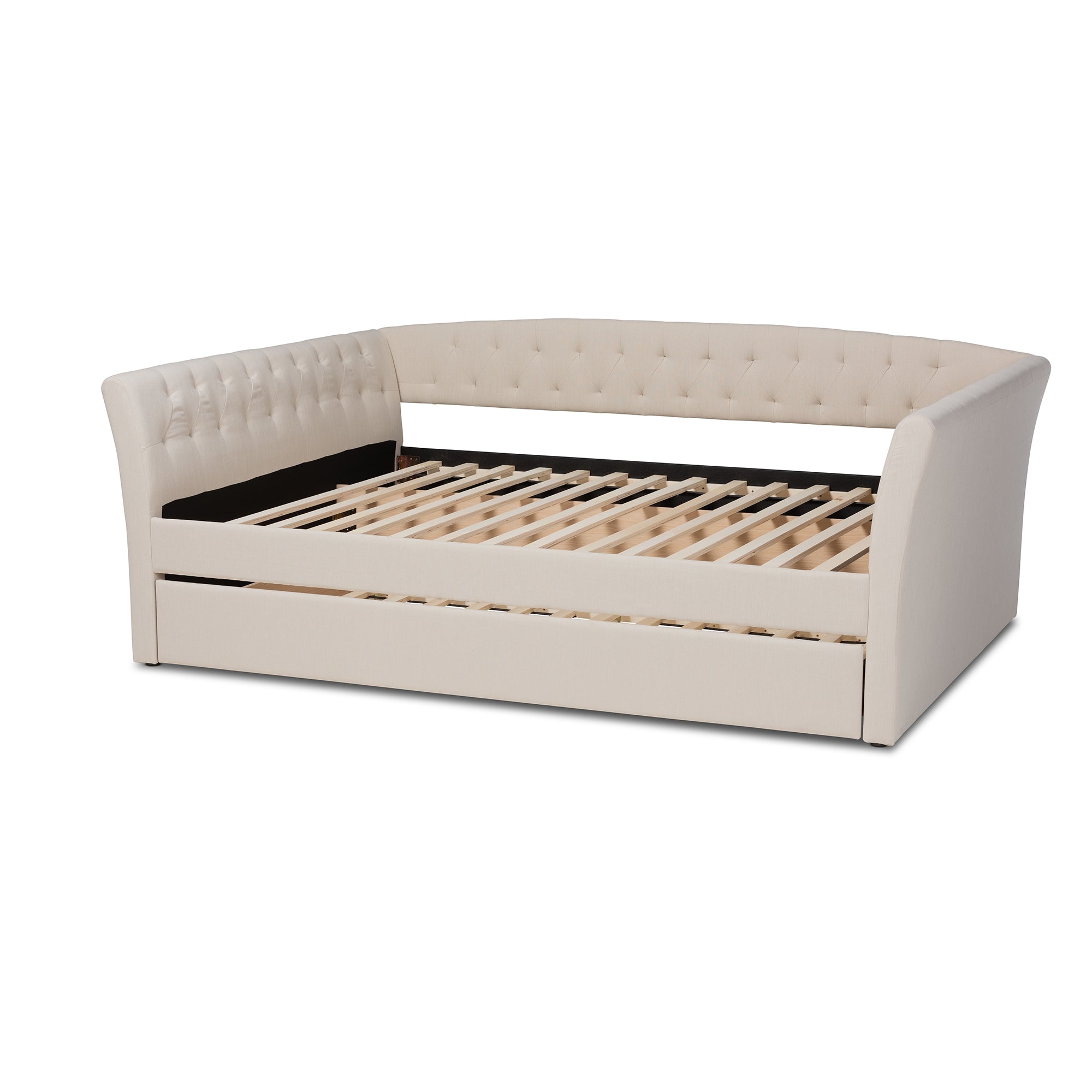 Baxton Studio Delora Modern and Contemporary Beige Fabric Upholstered Queen Size Daybed with Roll-Out Trundle Bed