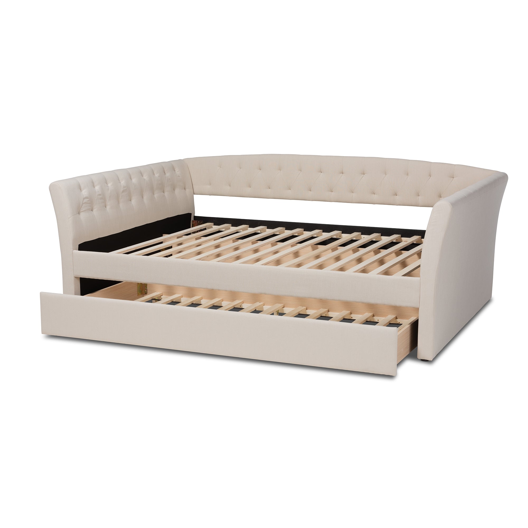 Baxton Studio Delora Modern and Contemporary Beige Fabric Upholstered Queen Size Daybed with Roll-Out Trundle Bed