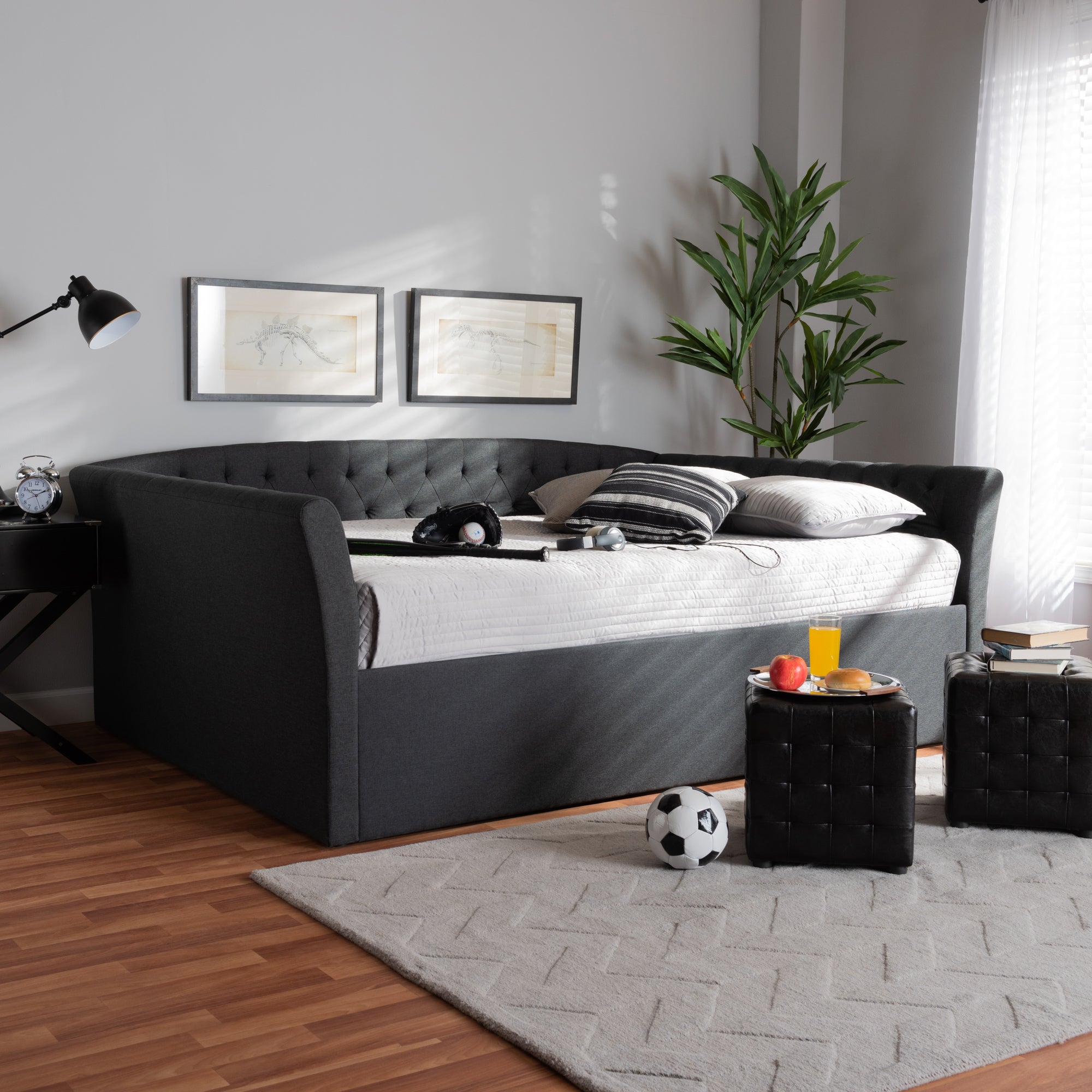 Baxton Studio Delora Modern and Contemporary Dark Grey Fabric Upholstered Queen Size Daybed
