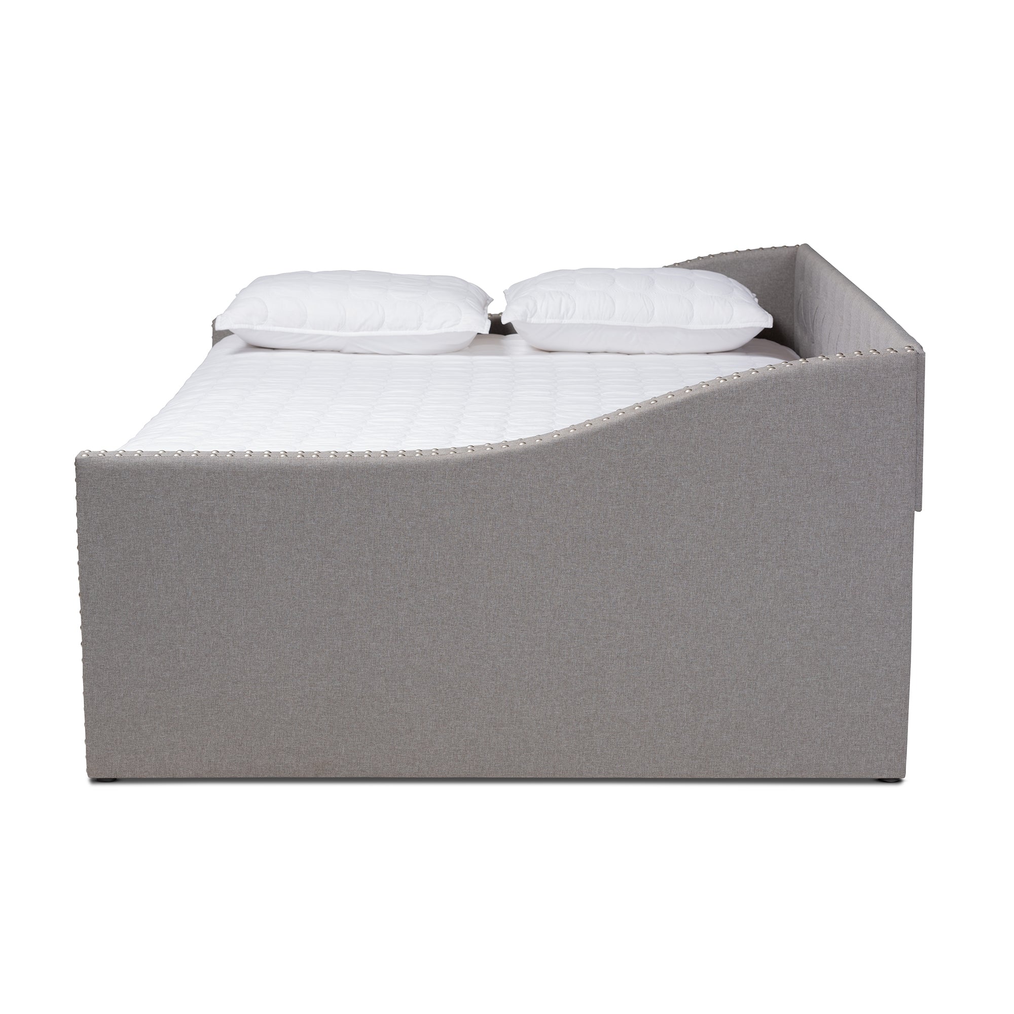Baxton Studio Haylie Modern and Contemporary Light Grey Fabric Upholstered Queen Size Daybed with Roll-Out Trundle Bed