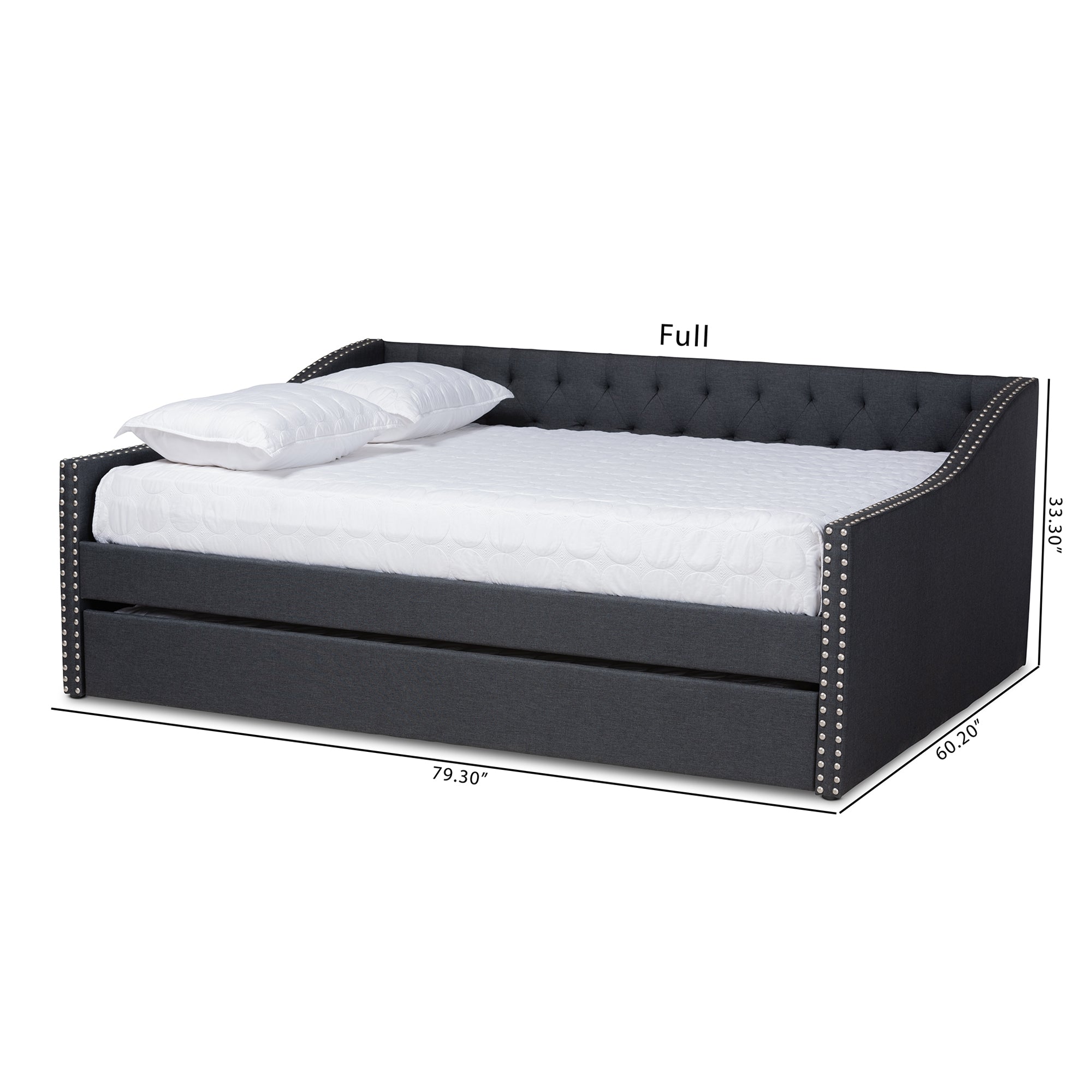Baxton Studio Haylie Modern and Contemporary Dark Grey Fabric Upholstered Queen Size Daybed with Roll-Out Trundle Bed