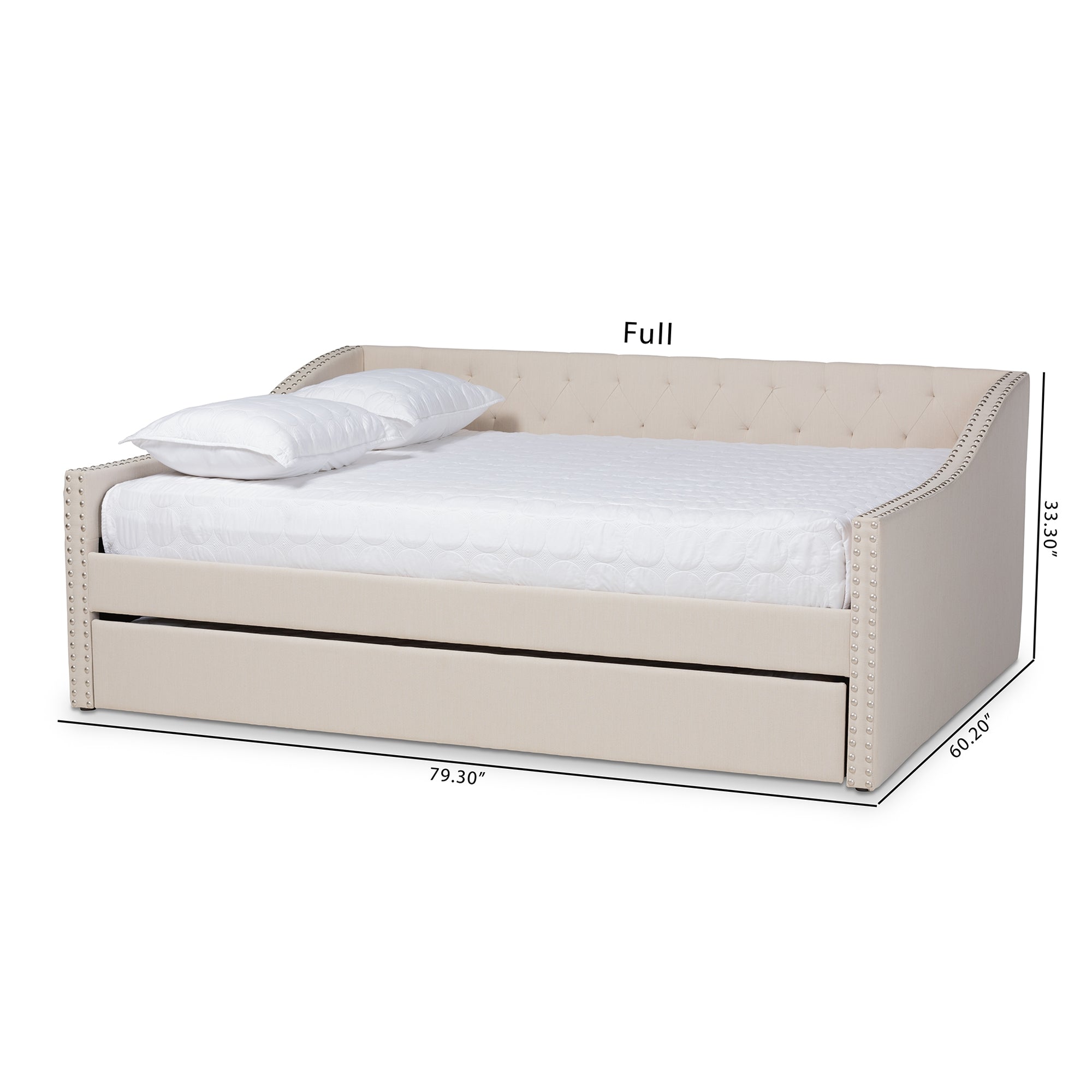 Baxton Studio Haylie Modern and Contemporary Beige Fabric Upholstered Queen Size Daybed with Roll-Out Trundle Bed