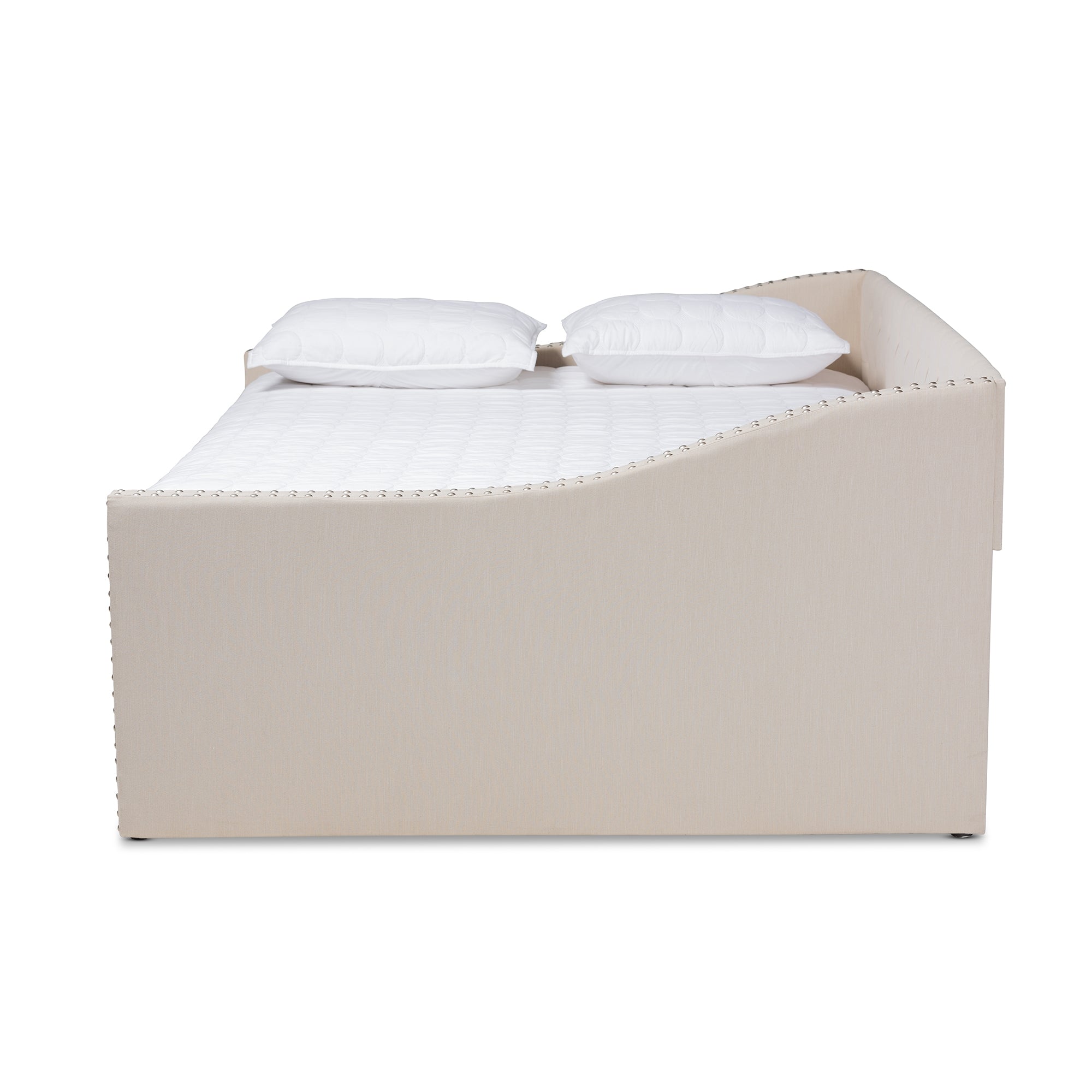 Baxton Studio Haylie Modern and Contemporary Beige Fabric Upholstered Queen Size Daybed with Roll-Out Trundle Bed