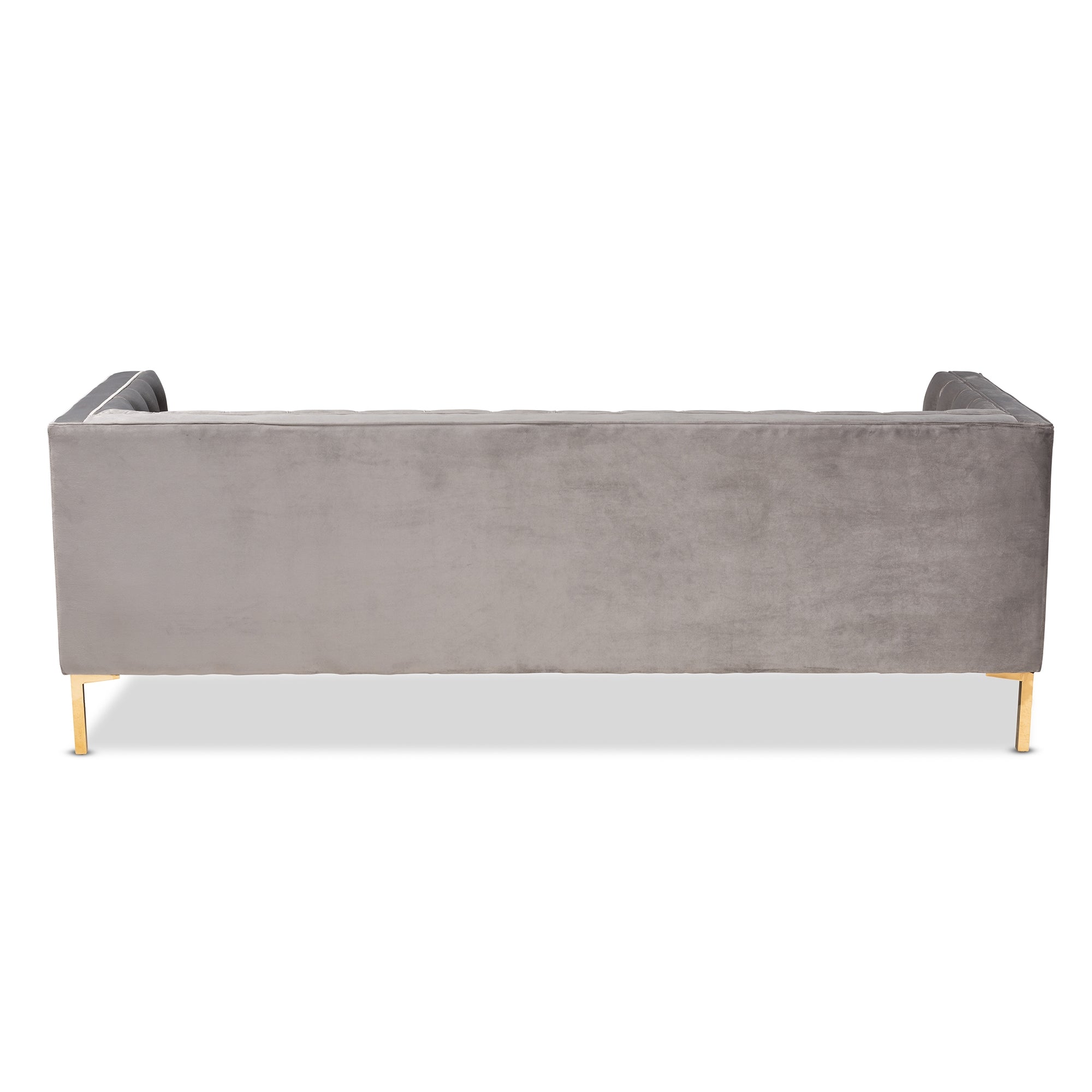 Baxton Studio Zanetta Glam and Luxe Gray Velvet Upholstered Gold Finished Sofa