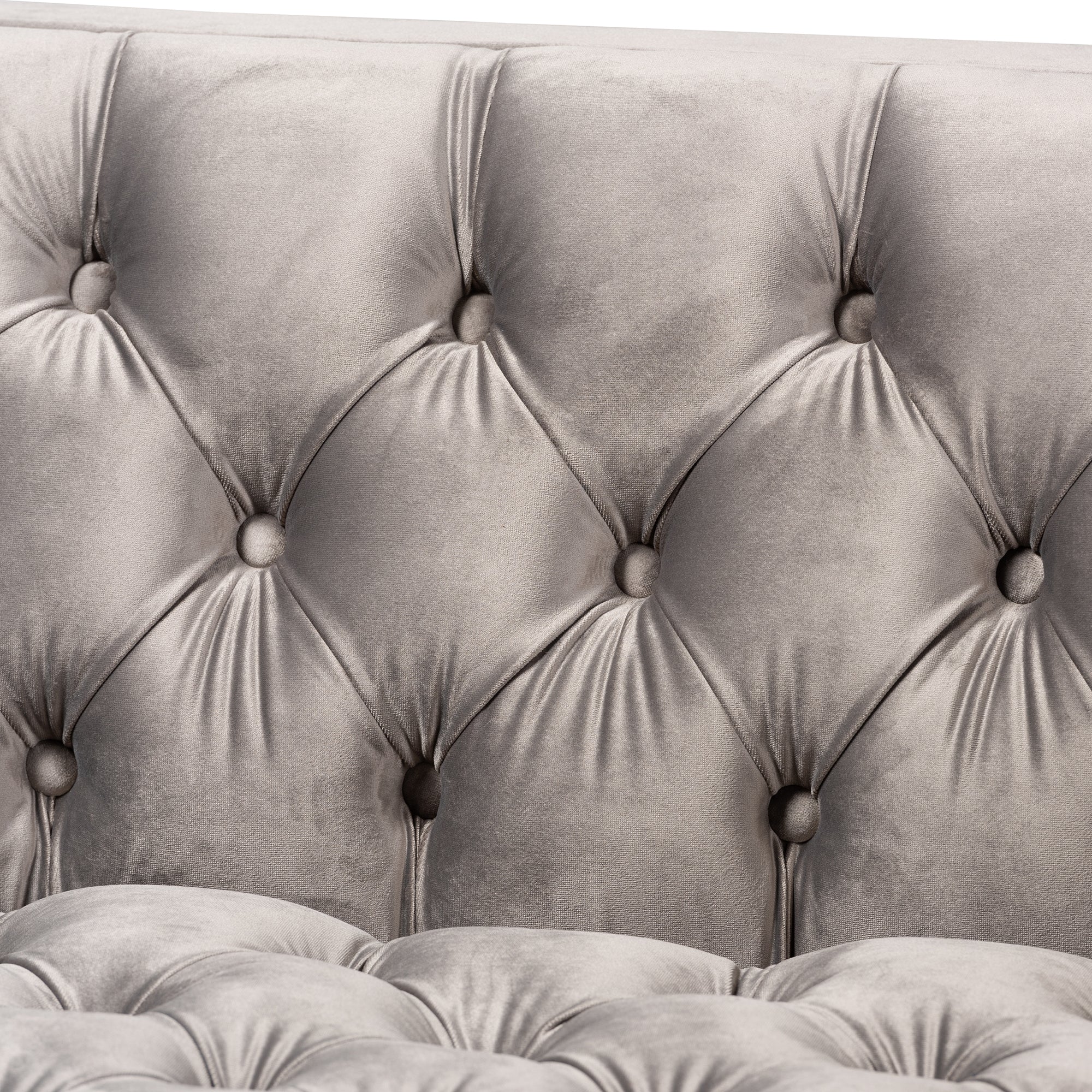 Baxton Studio Zanetta Glam and Luxe Gray Velvet Upholstered Gold Finished Sofa