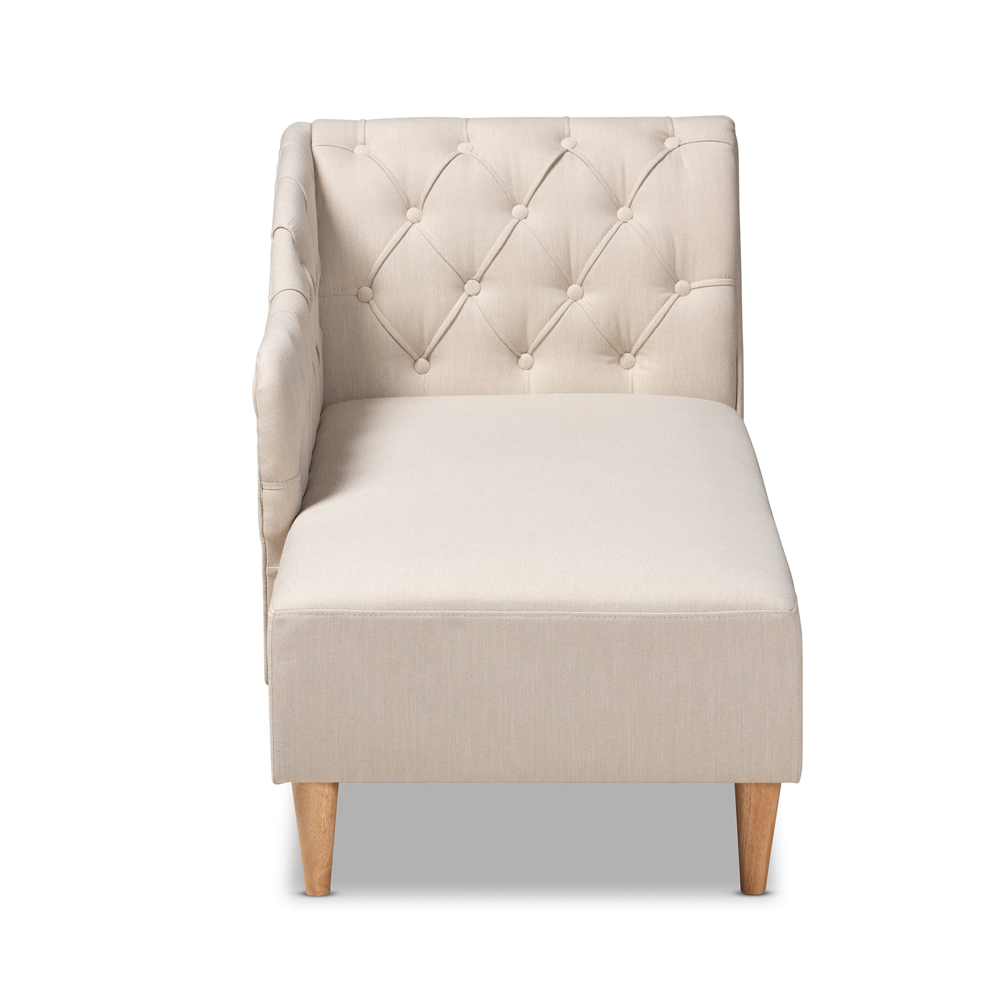 Baxton Studio Emeline Modern and Contemporary Beige Fabric Upholstered Oak Finished Chaise Lounge