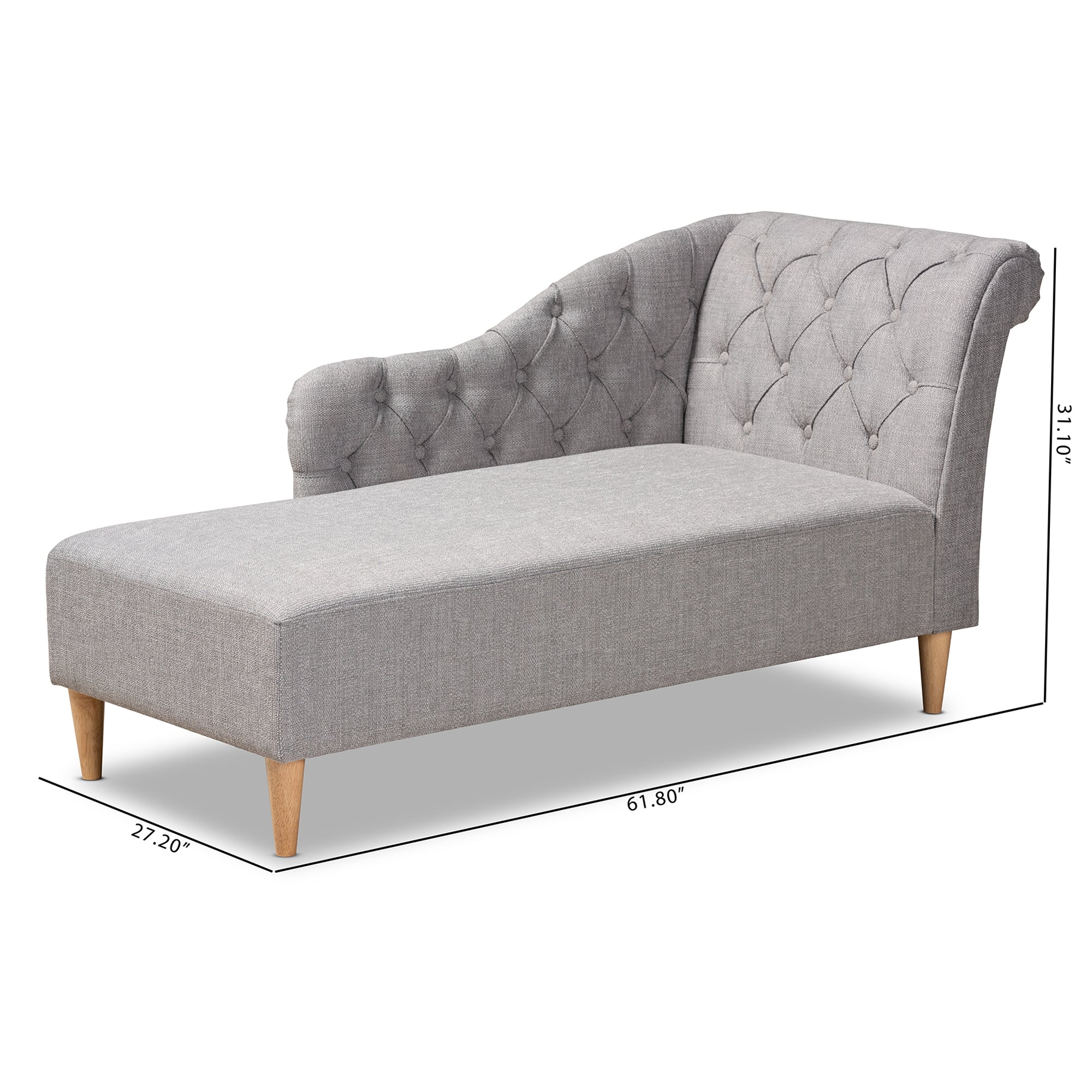 Baxton Studio Emeline Modern and Contemporary Grey Fabric Upholstered Oak Finished Chaise Lounge