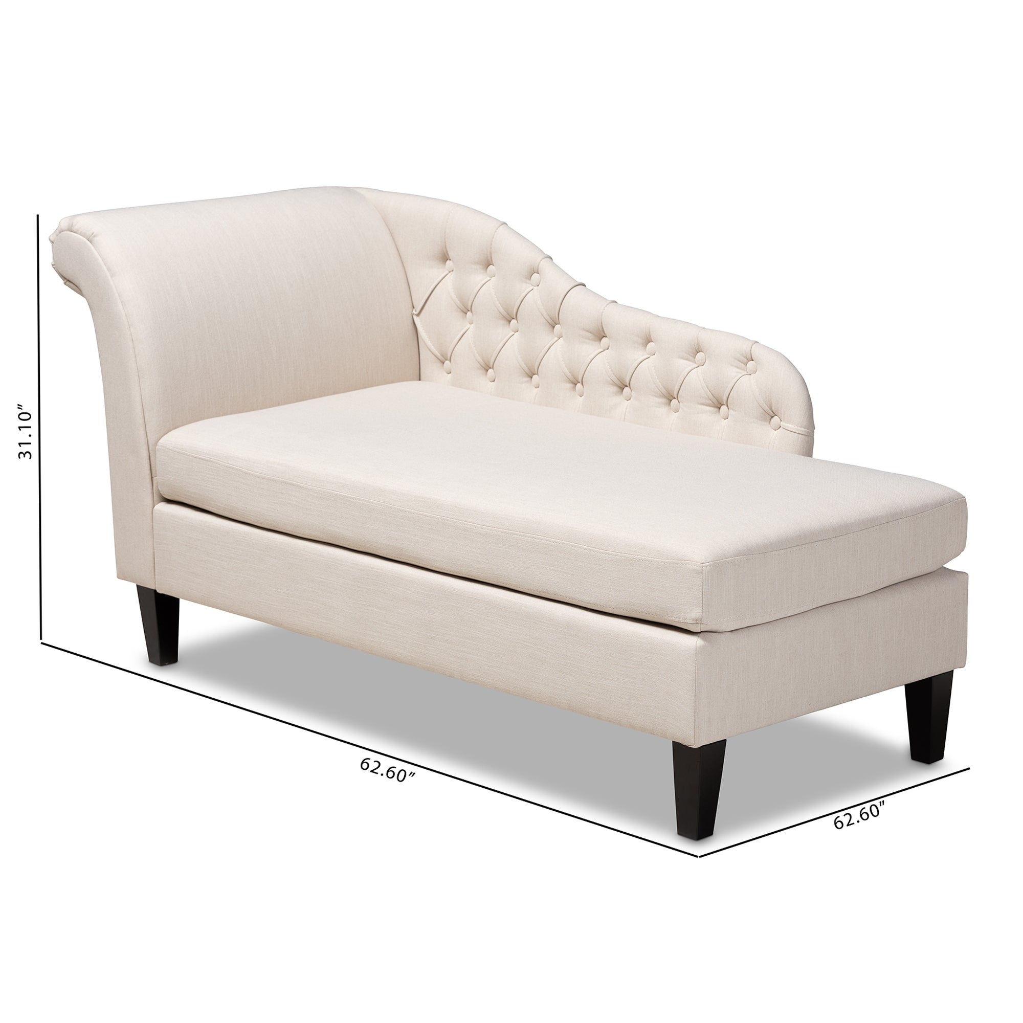 Baxton Studio Florent Modern and Contemporary Beige Fabric Upholstered Black Finished Chaise Lounge