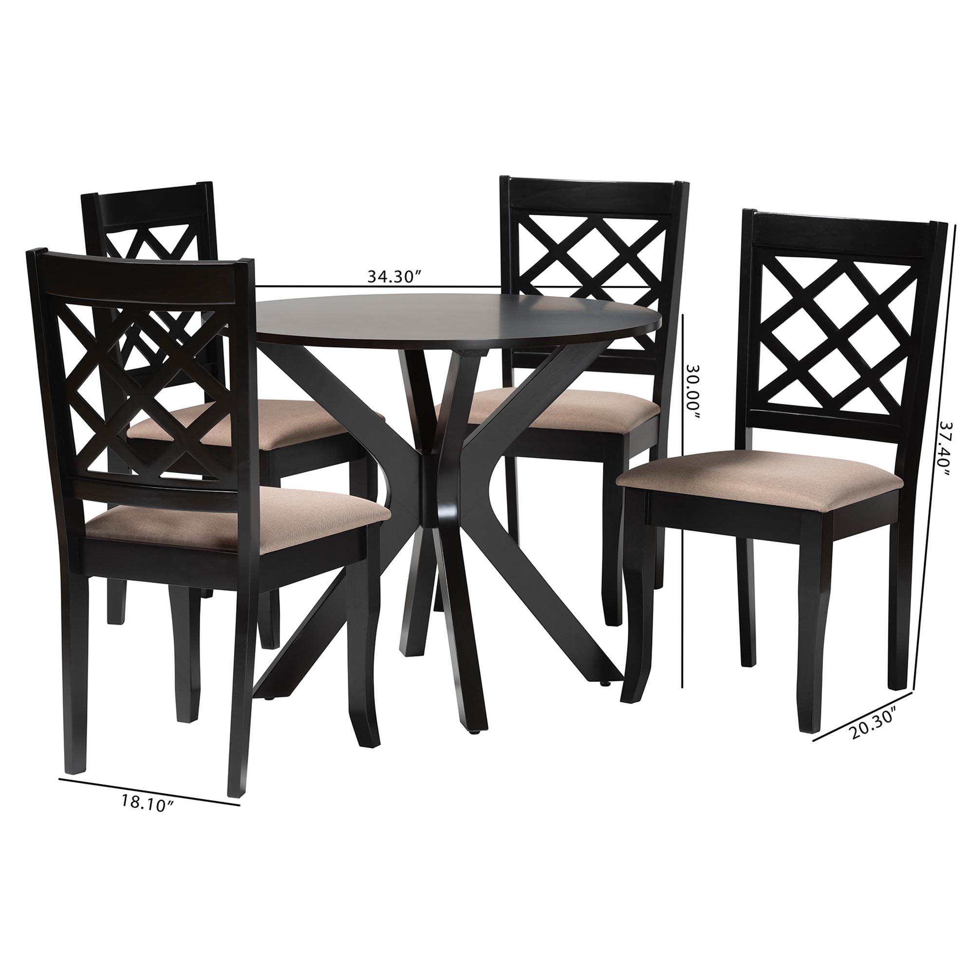 Baxton Studio Jana Modern Sand Fabric and Espresso Brown Wood 5-Piece Dining Set
