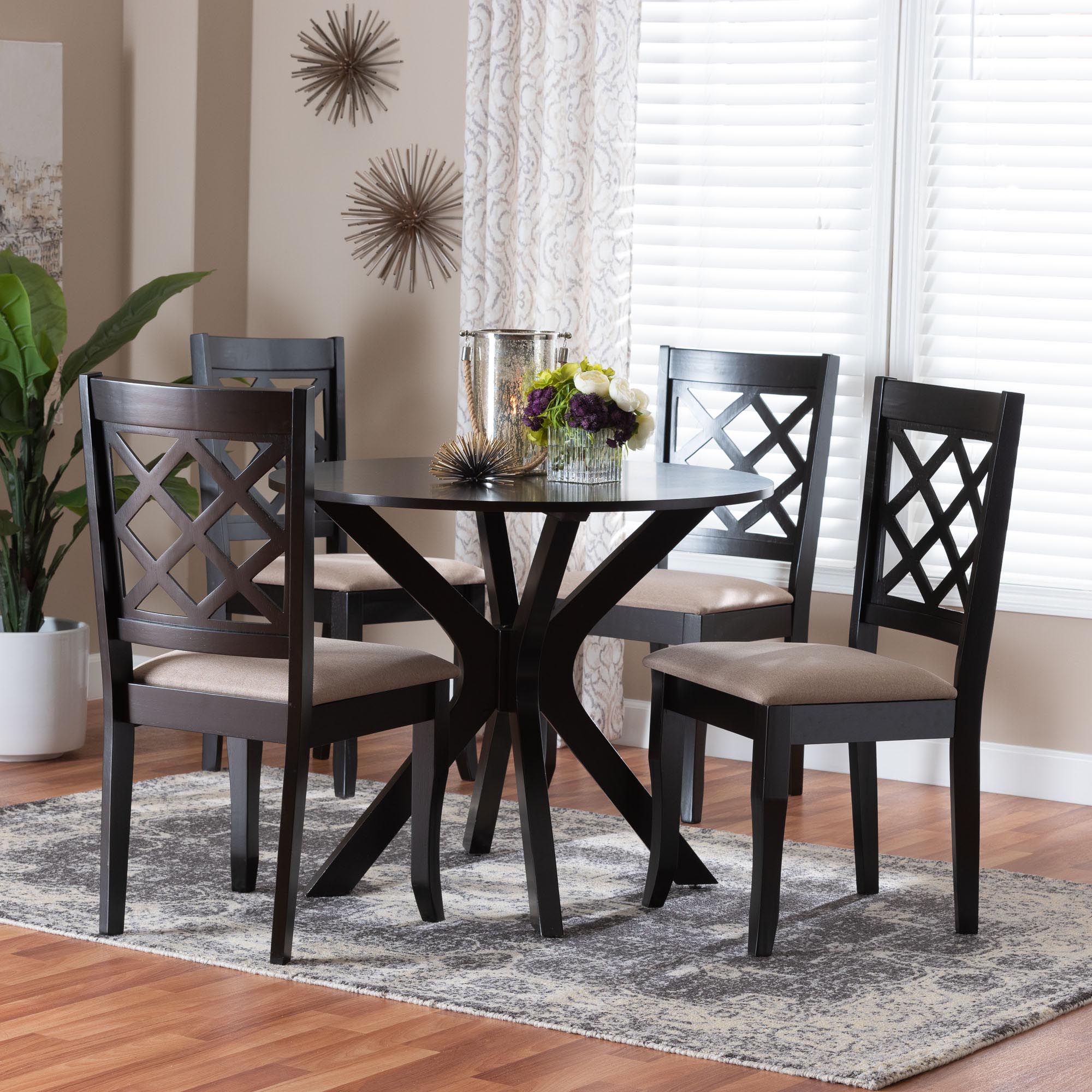 Baxton Studio Jana Modern Sand Fabric and Espresso Brown Wood 5-Piece Dining Set