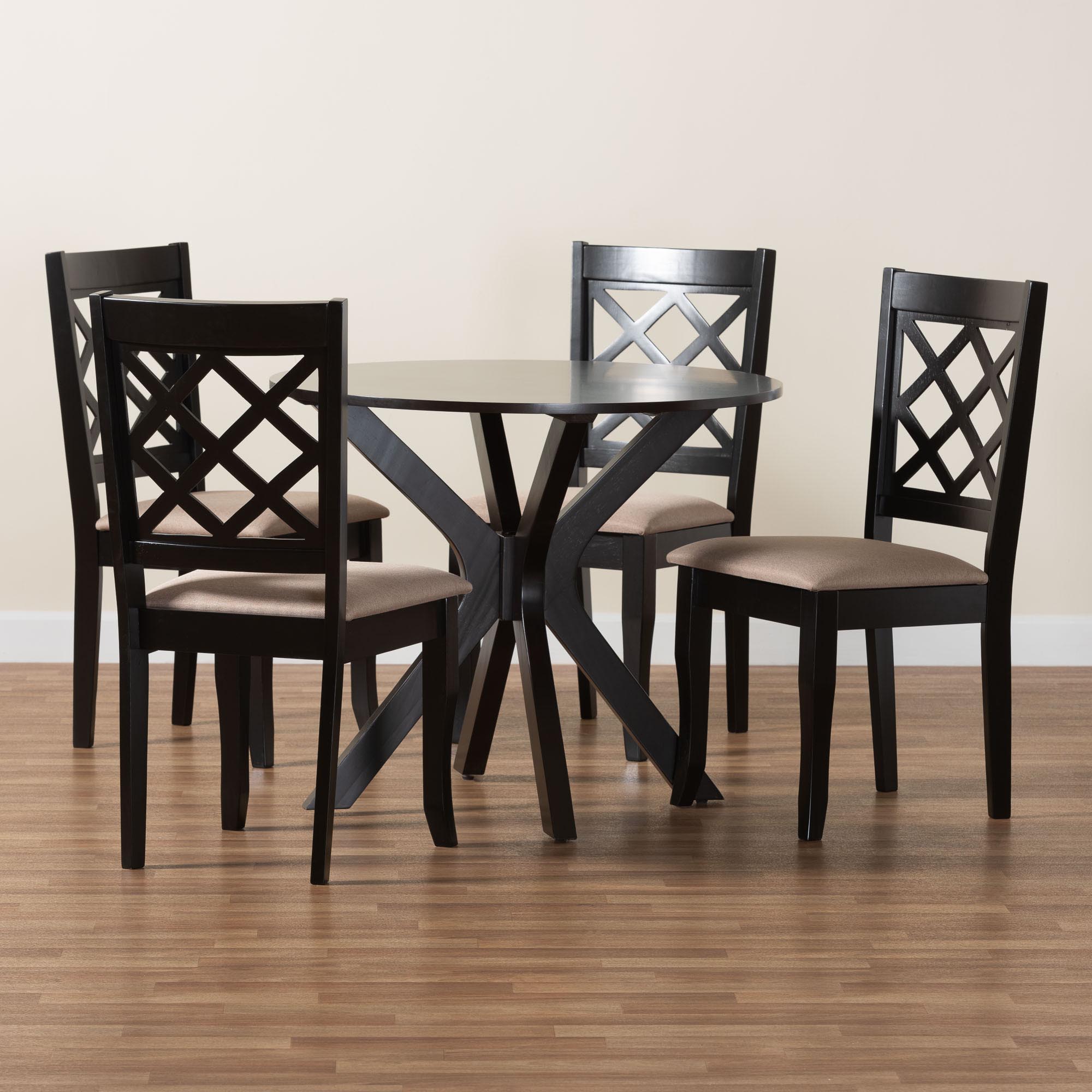 Baxton Studio Jana Modern Sand Fabric and Espresso Brown Wood 5-Piece Dining Set