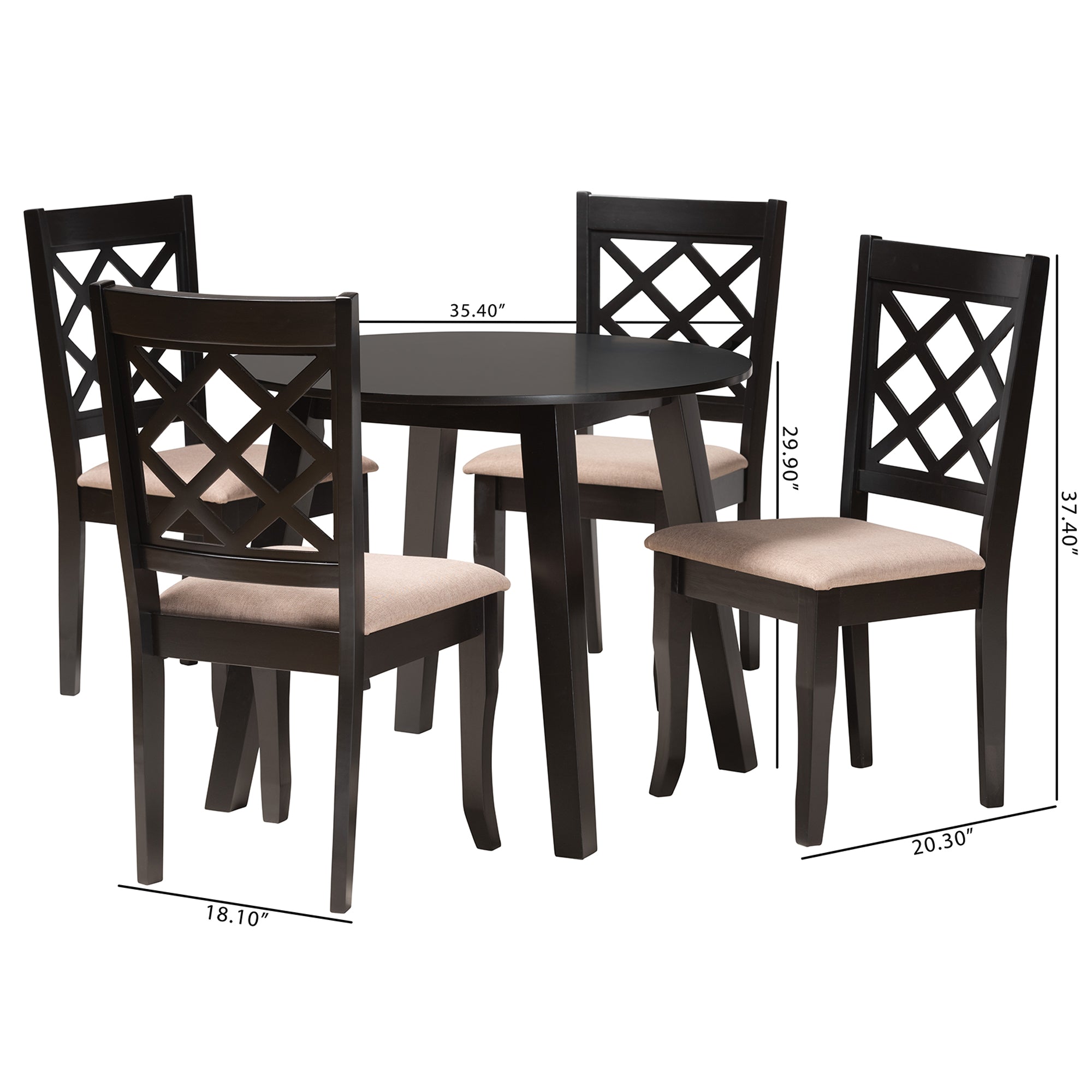 Baxton Studio Lexi Modern Beige Fabric and Dark Brown Finished Wood 5-Piece Dining Set