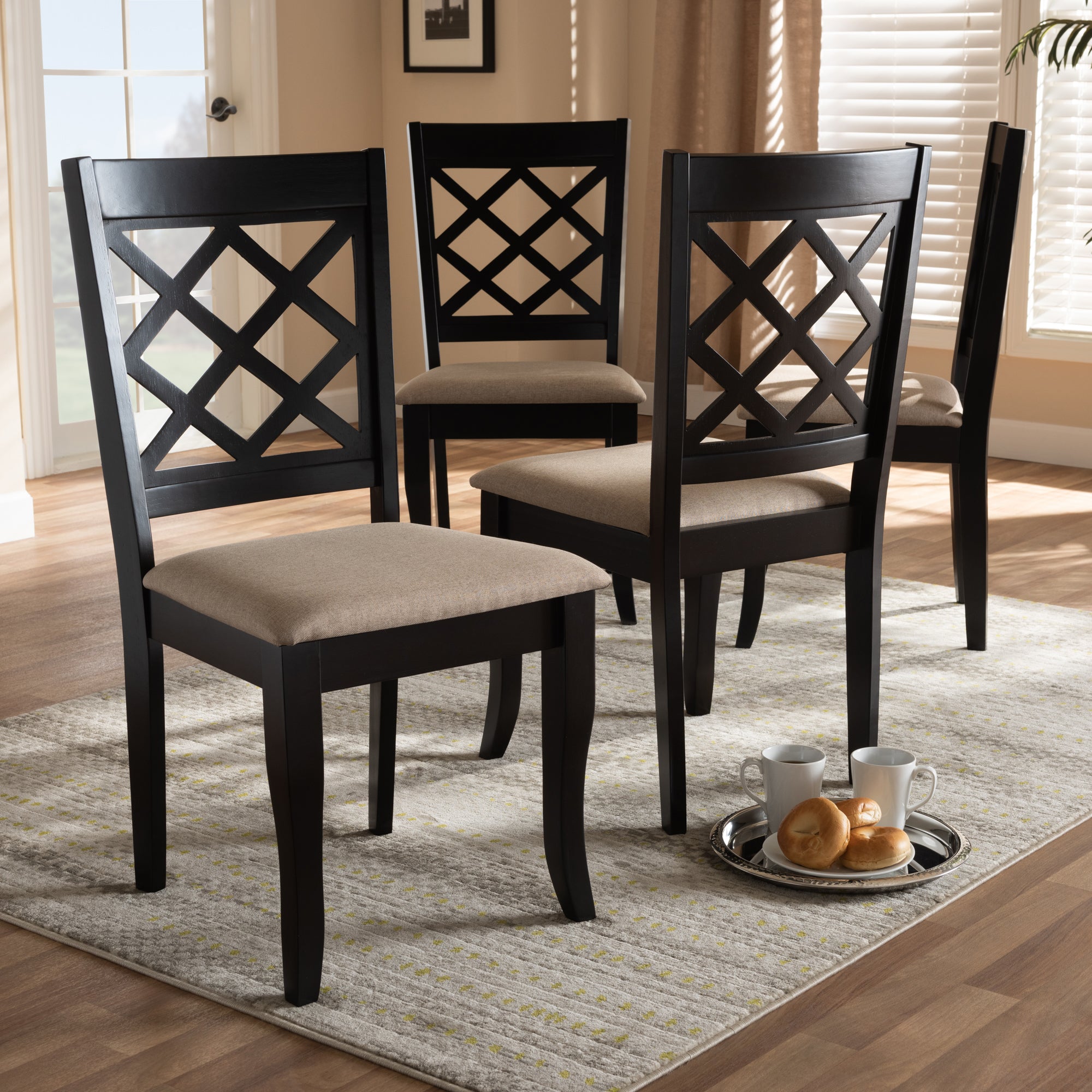 Baxton Studio Verner Modern and Contemporary Sand Fabric Upholstered Espresso Brown Finished Wood Dining Chair (Set of 4)