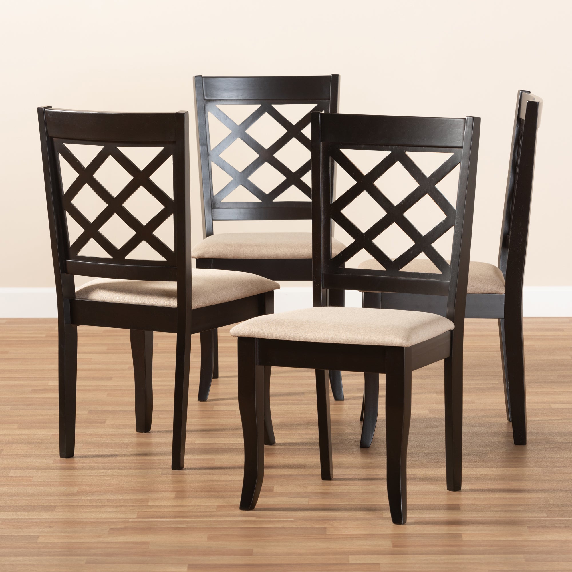 Baxton Studio Verner Modern and Contemporary Sand Fabric Upholstered Espresso Brown Finished Wood Dining Chair (Set of 4)