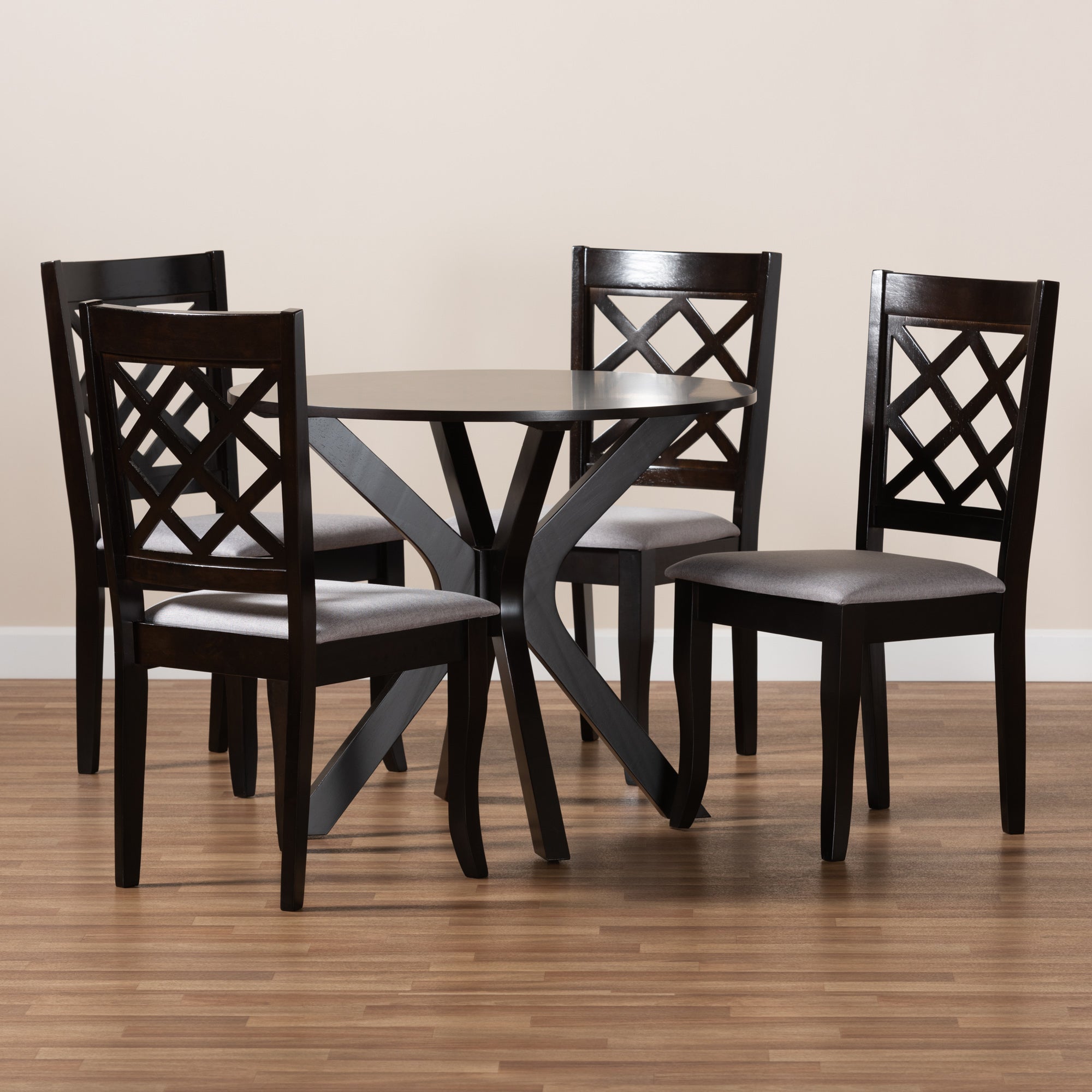 Baxton Studio Jana Modern and Contemporary Grey Fabric Upholstered and Dark Brown Finished Wood 5-Piece Dining Set