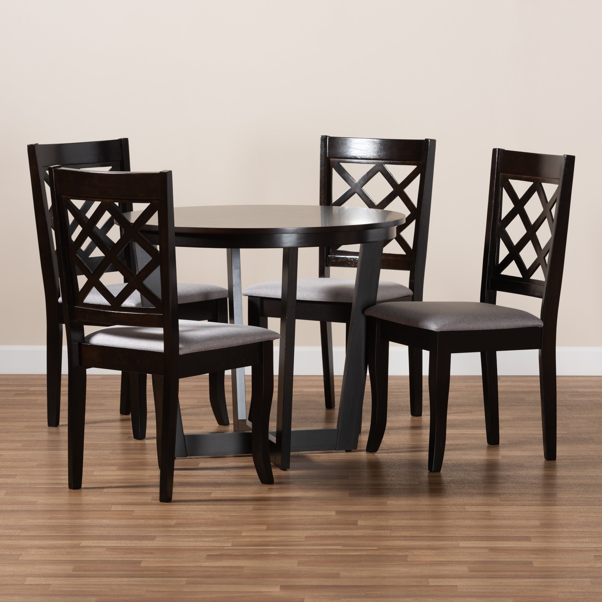 Baxton Studio Selby Modern and Contemporary Grey Fabric Upholstered and Dark Brown Finished Wood 5-Piece Dining Set