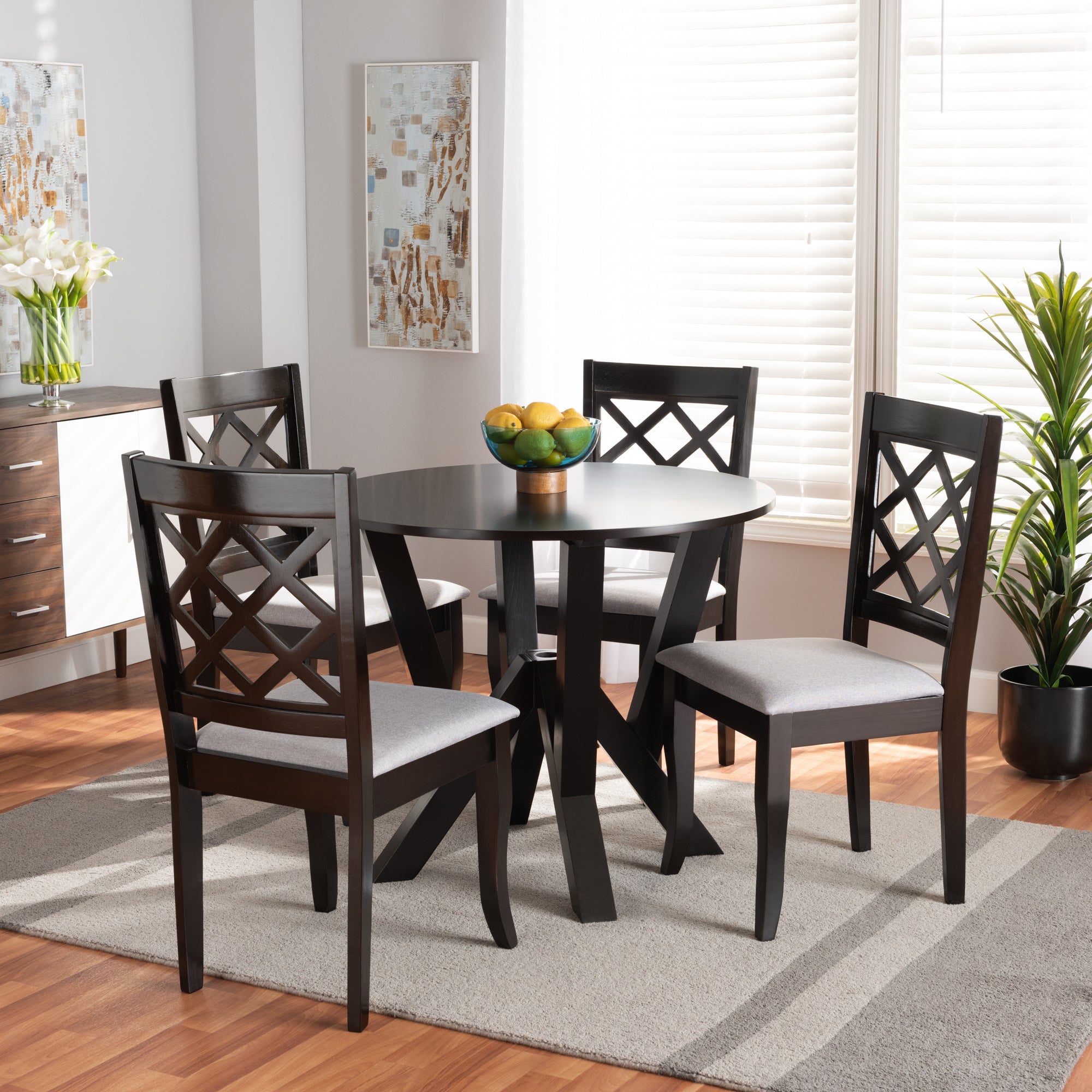 Baxton Studio Adina Modern and Contemporary Grey Fabric Upholstered and Dark Brown Finished Wood 5-Piece Dining Set