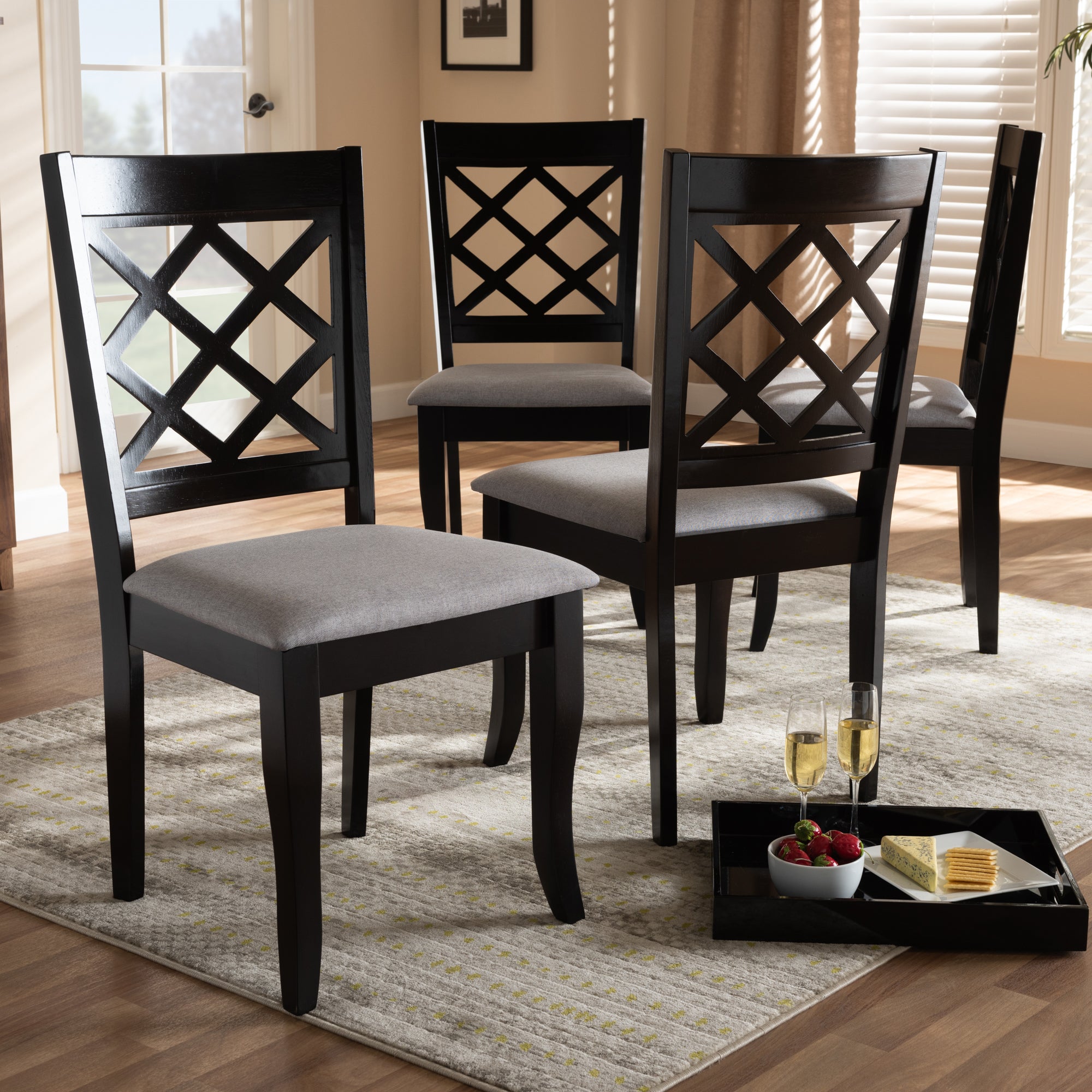 Baxton Studio Verner Modern and Contemporary Grey Fabric Upholstered Espresso Brown Finished Wood Dining Chair (Set of 4)