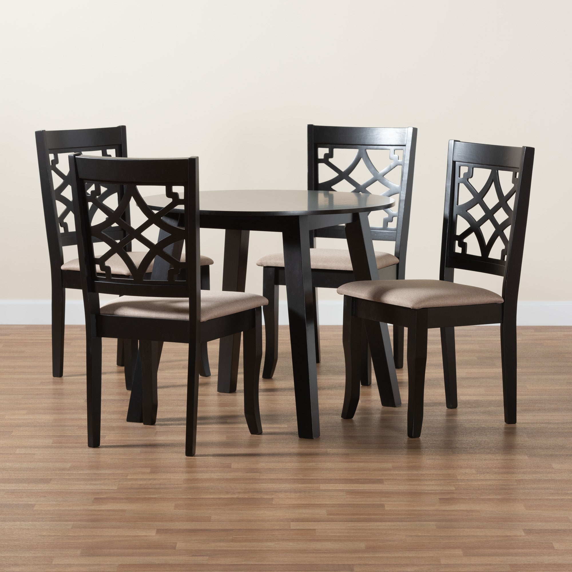 Baxton Studio Thea Modern Beige Fabric and Dark Brown Finished Wood 5-Piece Dining Set
