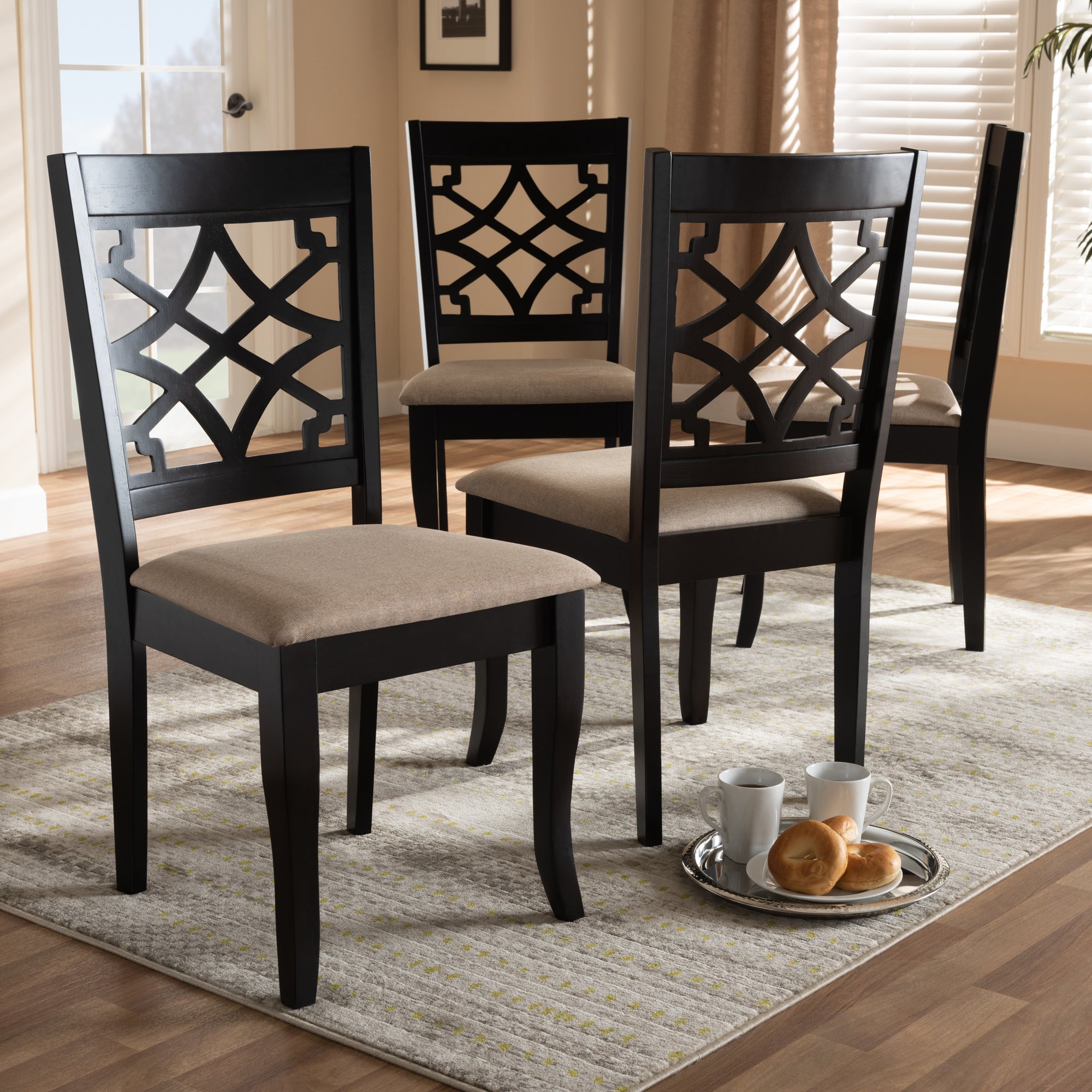 Baxton Studio Mael Modern and Contemporary Sand Fabric Upholstered Espresso Brown Finished Wood Dining Chair (Set of 4)