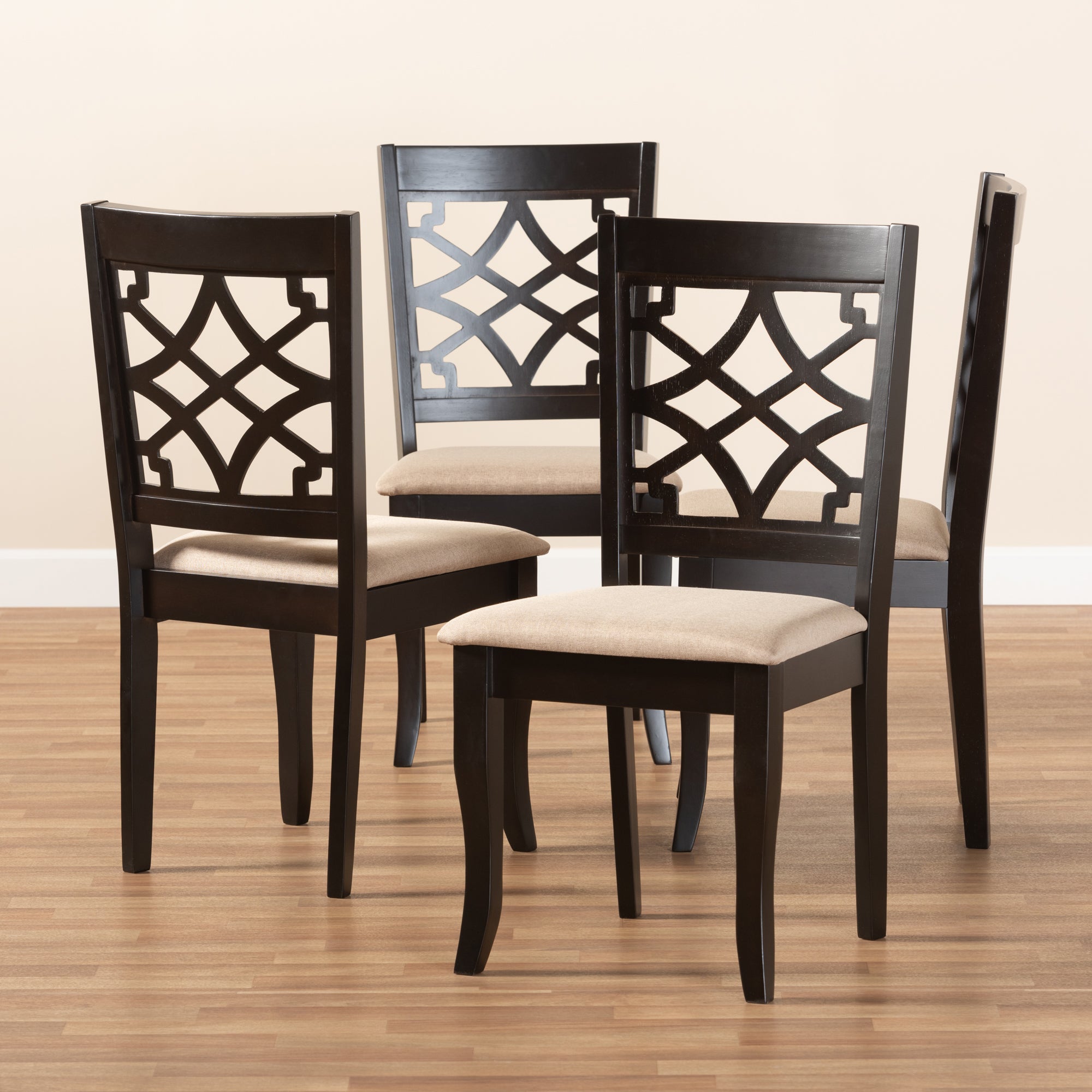 Baxton Studio Mael Modern and Contemporary Sand Fabric Upholstered Espresso Brown Finished Wood Dining Chair (Set of 4)