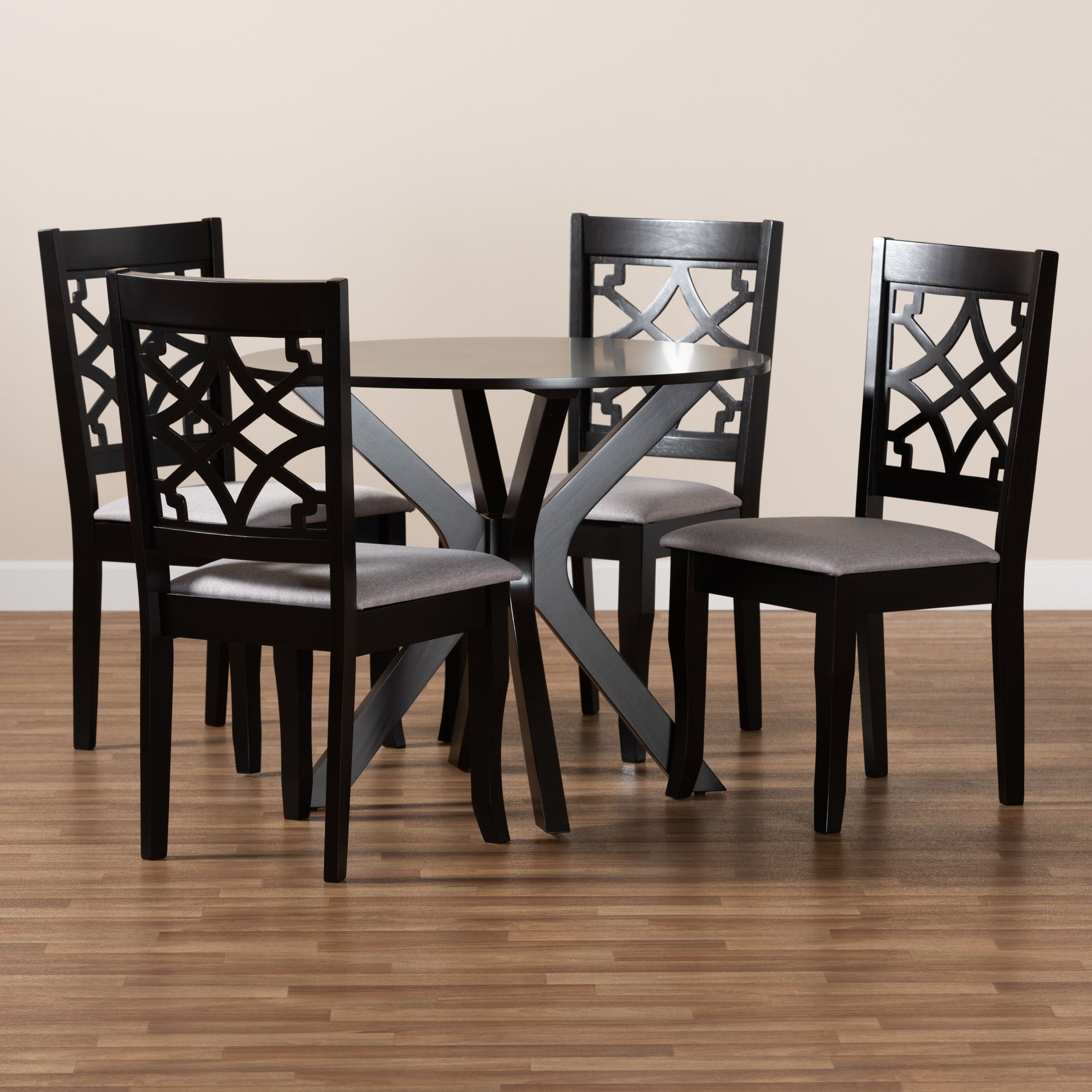 Baxton Studio Elena Modern and Contemporary Grey Fabric Upholstered and Dark Brown Finished Wood 5-Piece Dining Set