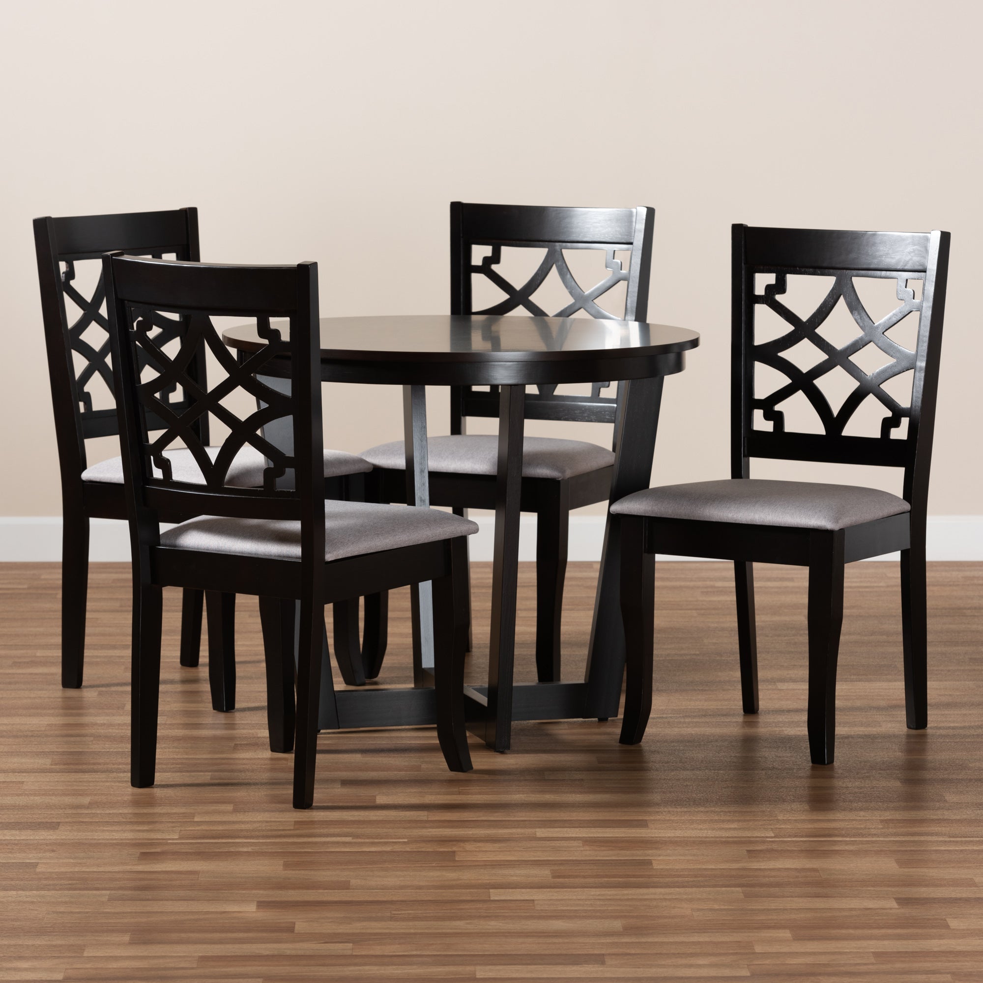 Baxton Studio Tricia Modern and Contemporary Grey Fabric Upholstered and Dark Brown Finished Wood 5-Piece Dining Set