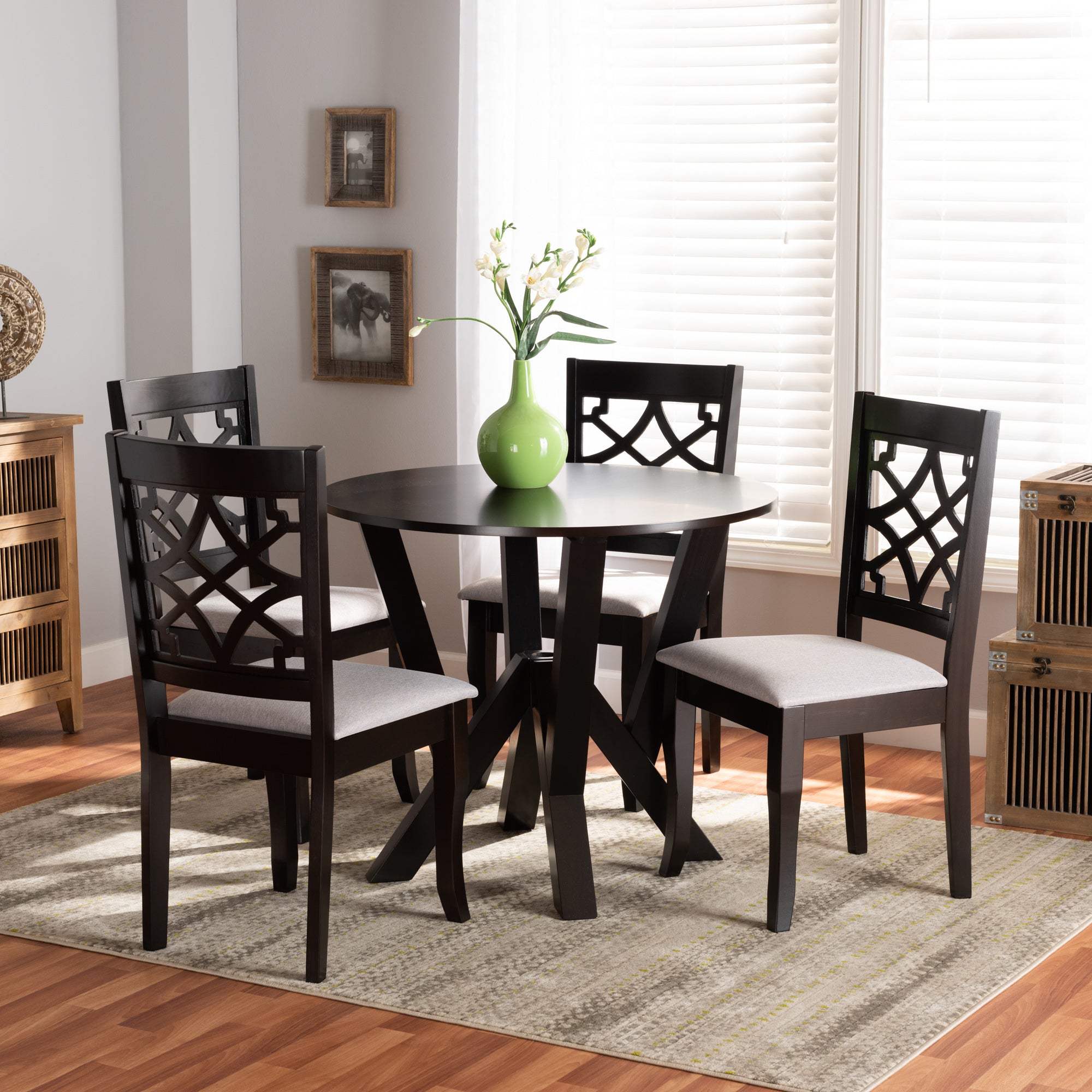Baxton Studio Alisa Modern and Contemporary Grey Fabric Upholstered and Dark Brown Finished Wood 5-Piece Dining Set