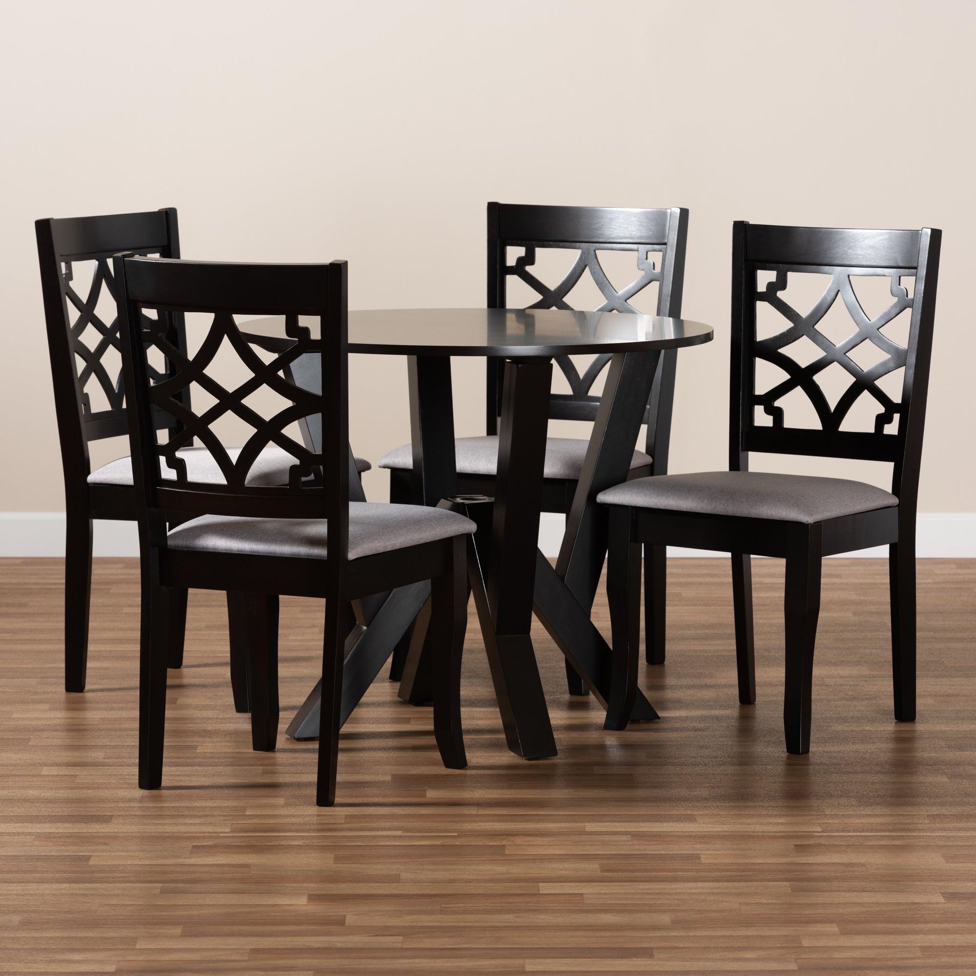 Baxton Studio Alisa Modern and Contemporary Grey Fabric Upholstered and Dark Brown Finished Wood 5-Piece Dining Set