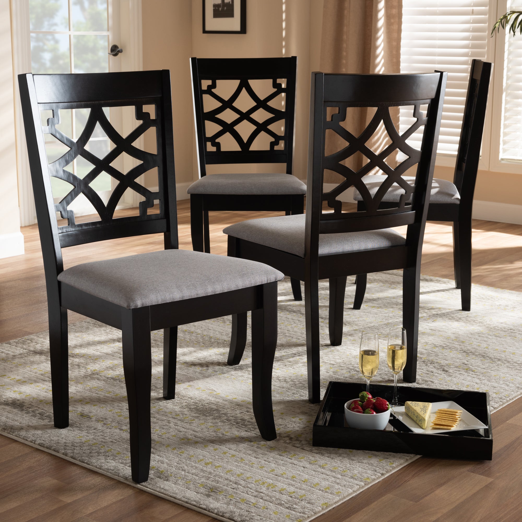 Baxton Studio Mael Modern and Contemporary Grey Fabric Upholstered Espresso Brown Finished Wood Dining Chair (Set of 4)