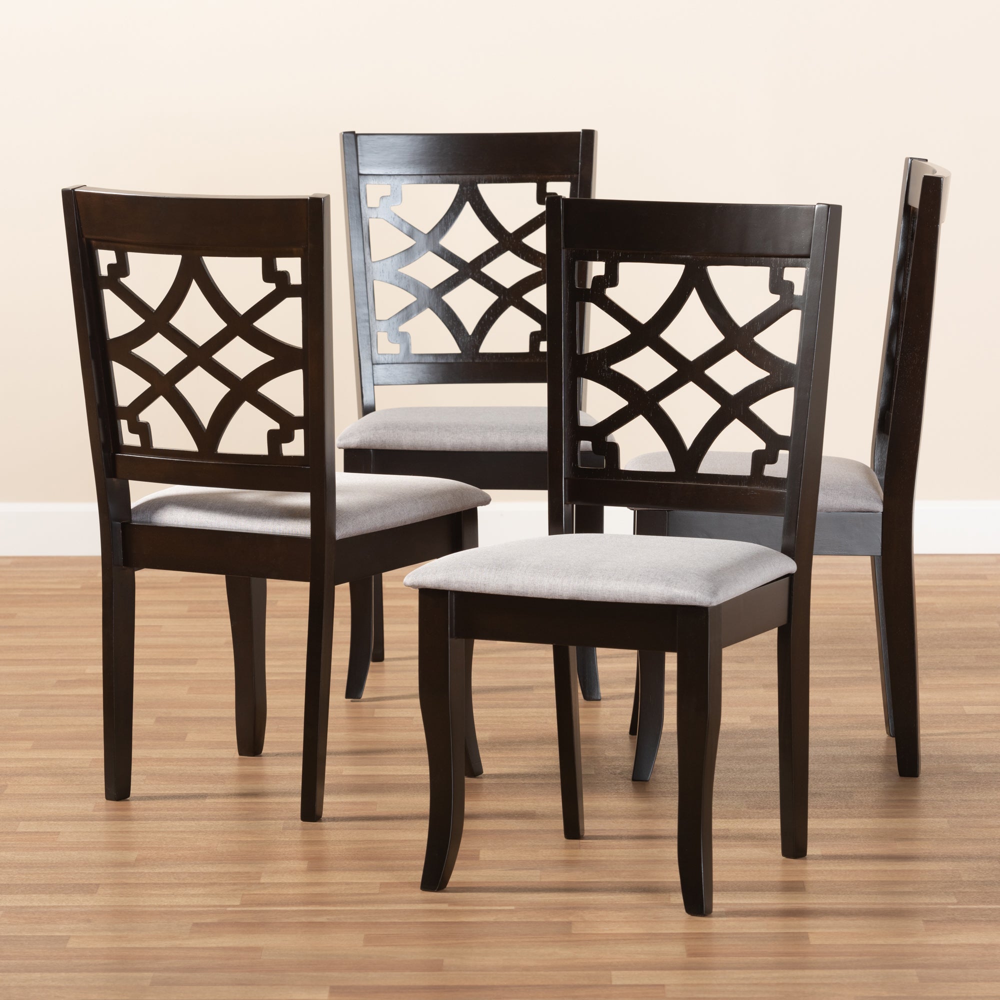 Baxton Studio Mael Modern and Contemporary Grey Fabric Upholstered Espresso Brown Finished Wood Dining Chair (Set of 4)
