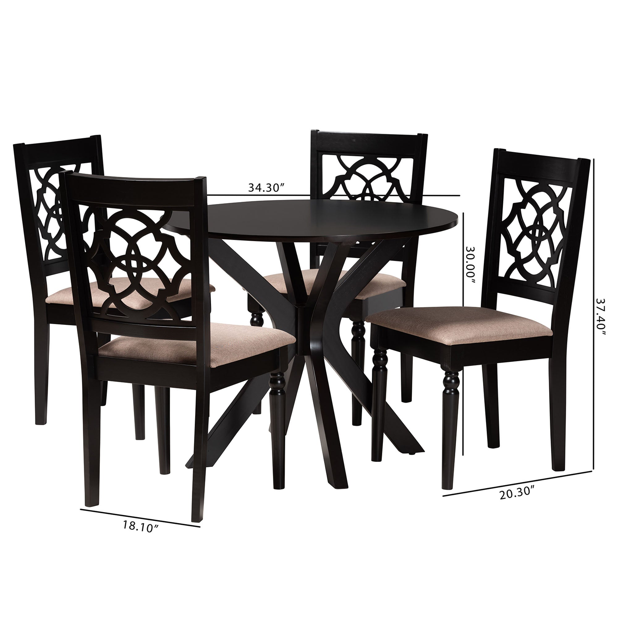 Baxton Studio Sadie Modern Beige Fabric and Espresso Brown Finished Wood 5-Piece Dining Set