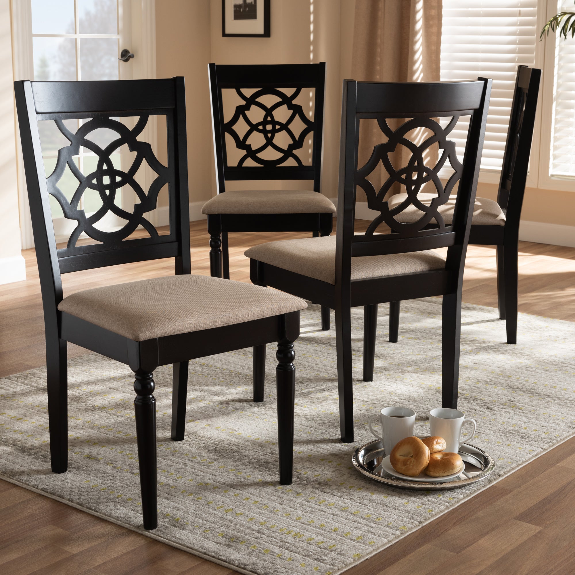 Baxton Studio Renaud Modern and Contemporary Sand Fabric Upholstered Espresso Brown Finished Wood Dining Chair (Set of 4)