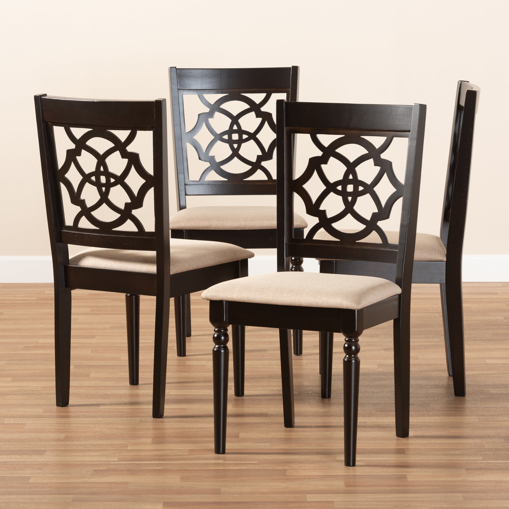 Baxton Studio Renaud Modern and Contemporary Sand Fabric Upholstered Espresso Brown Finished Wood Dining Chair (Set of 4)