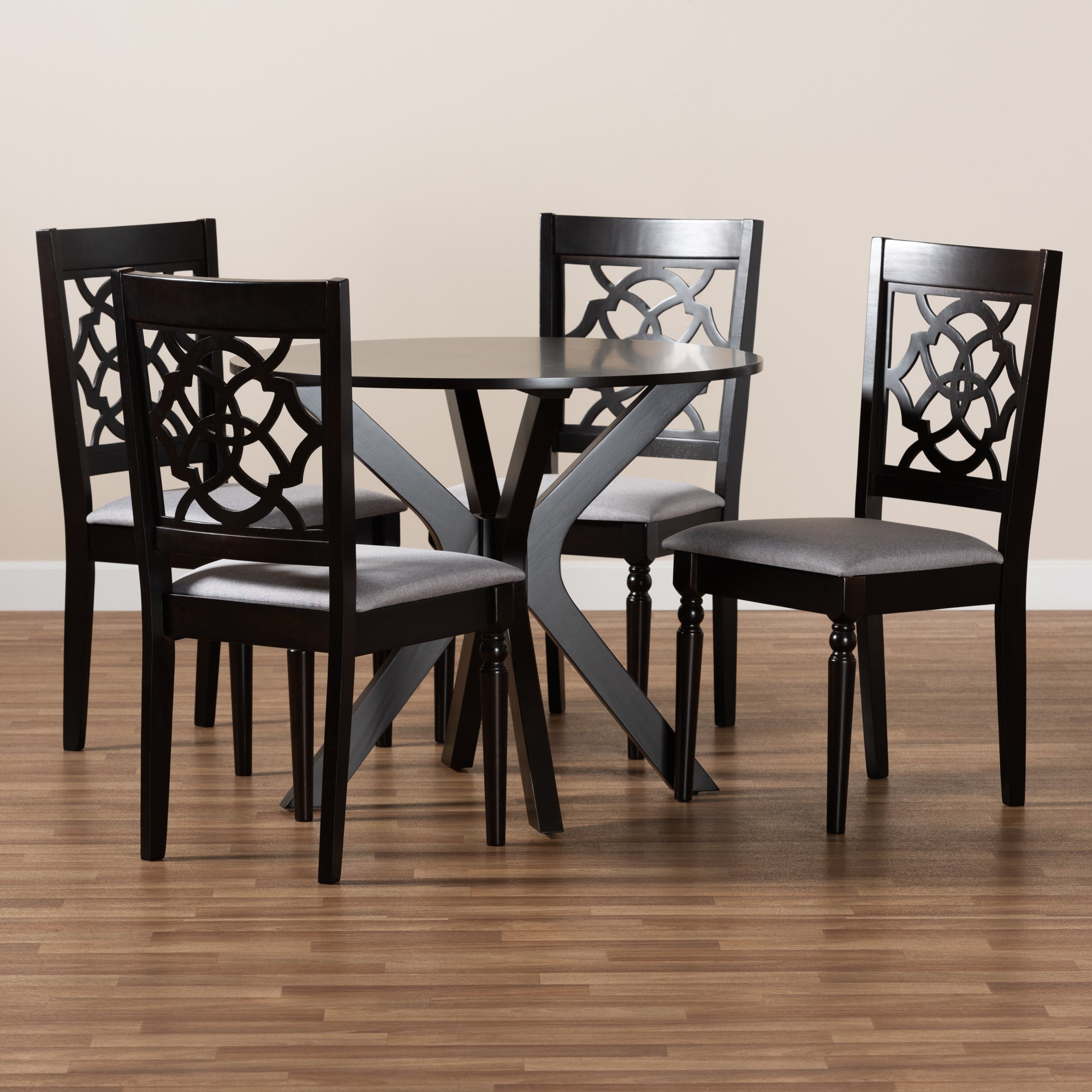 Baxton Studio Sadie Modern and Contemporary Grey Fabric Upholstered and Dark Brown Finished Wood 5-Piece Dining Set