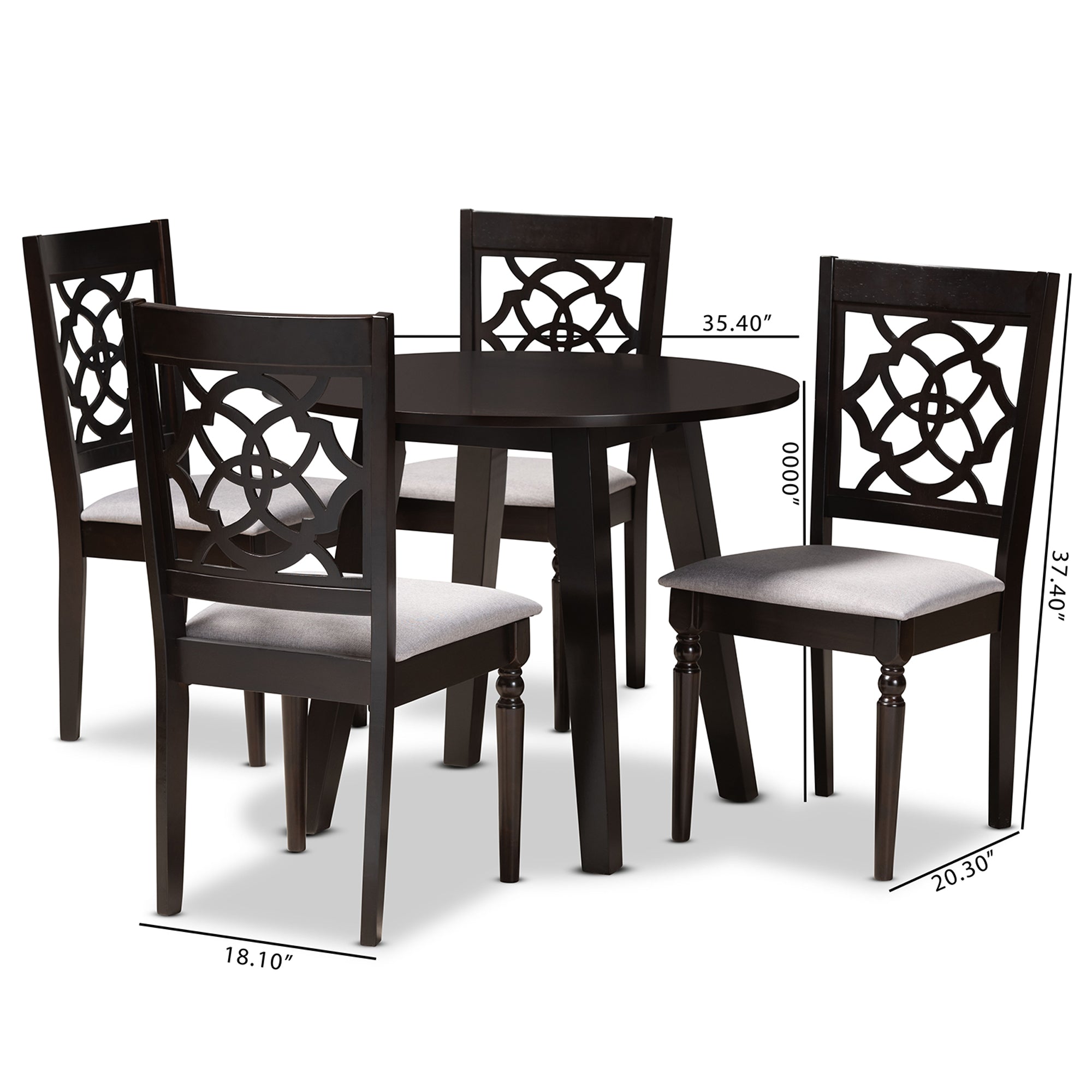 Baxton Studio Eliza Modern and Contemporary Grey Fabric Upholstered and Walnut Brown Finished Wood 5-Piece Dining Set