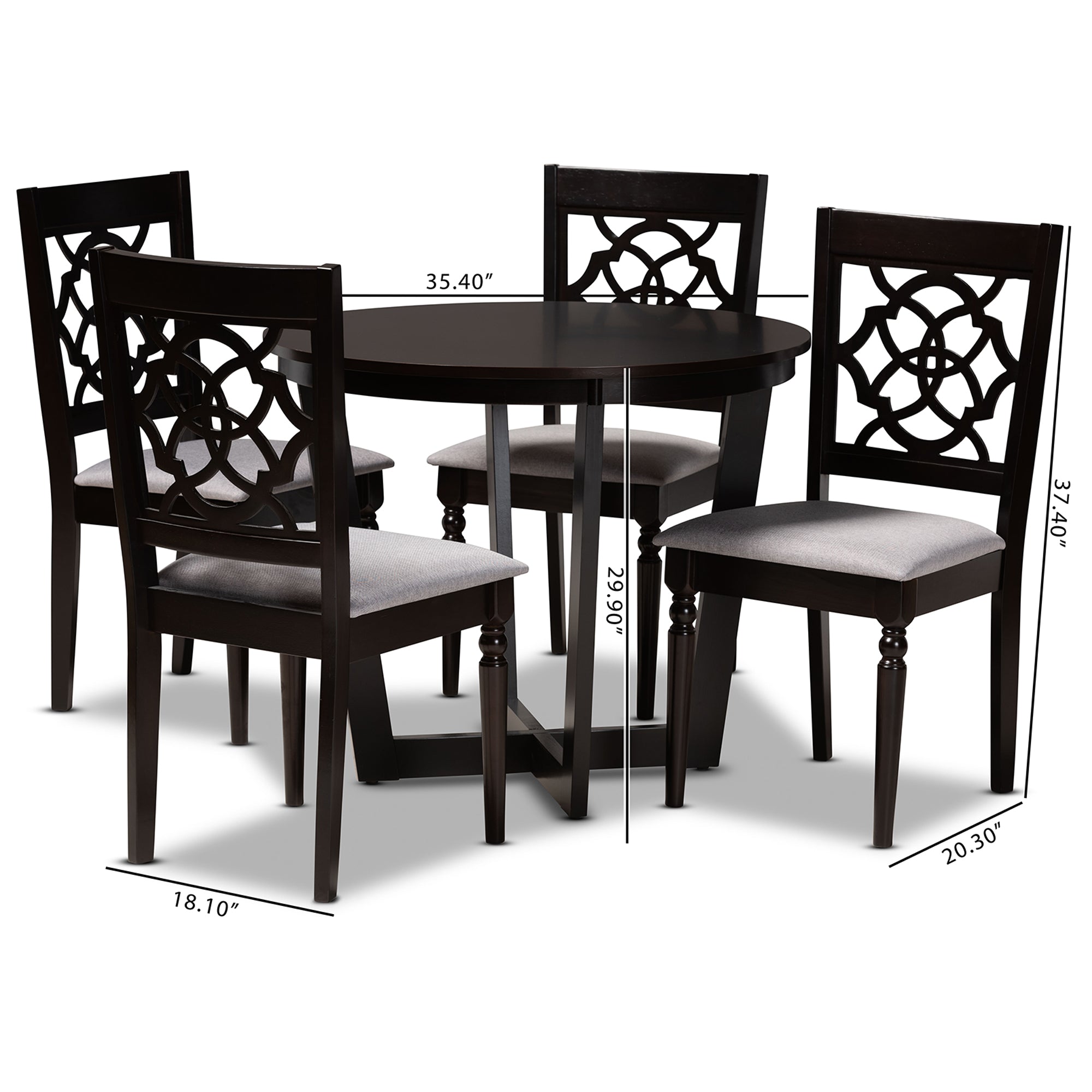Baxton Studio Valerie Modern and Contemporary Grey Fabric Upholstered and Dark Brown Finished Wood 5-Piece Dining Set