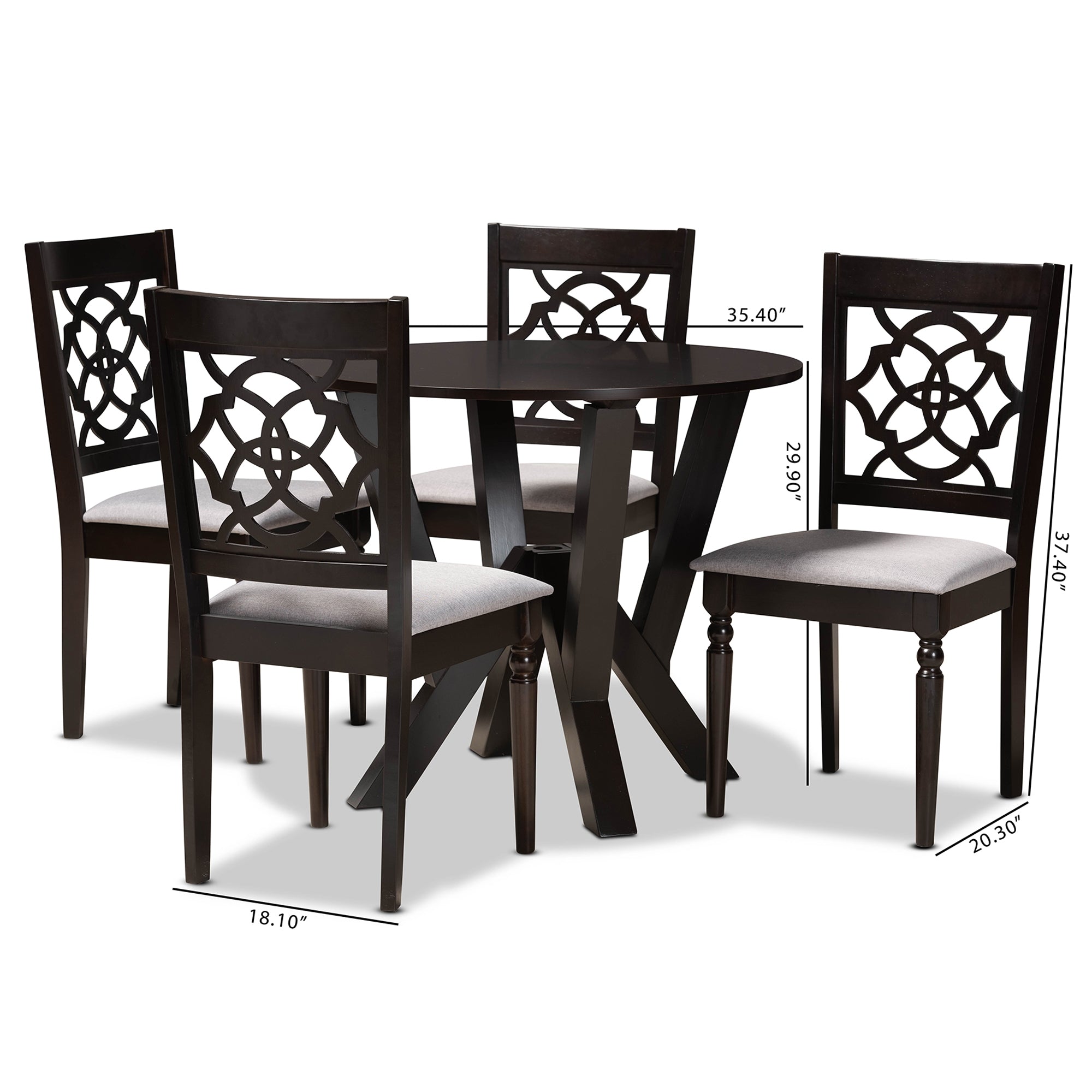 Baxton Studio Alma Modern and Contemporary Grey Fabric Upholstered and Dark Brown Finished Wood 5-Piece Dining Set