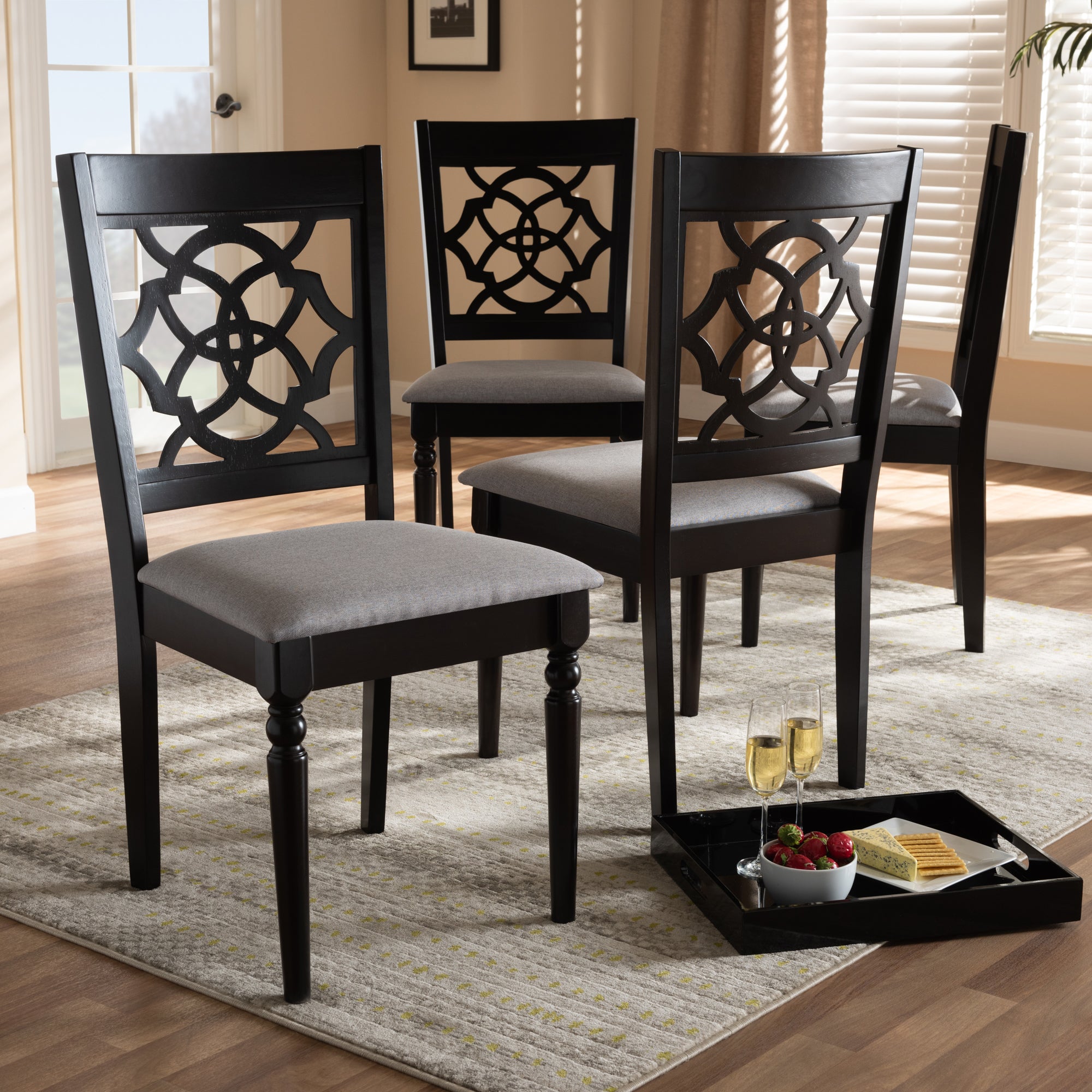 Baxton Studio Renaud Modern and Contemporary Grey Fabric Upholstered Espresso Brown Finished Wood Dining Chair (Set of 4)