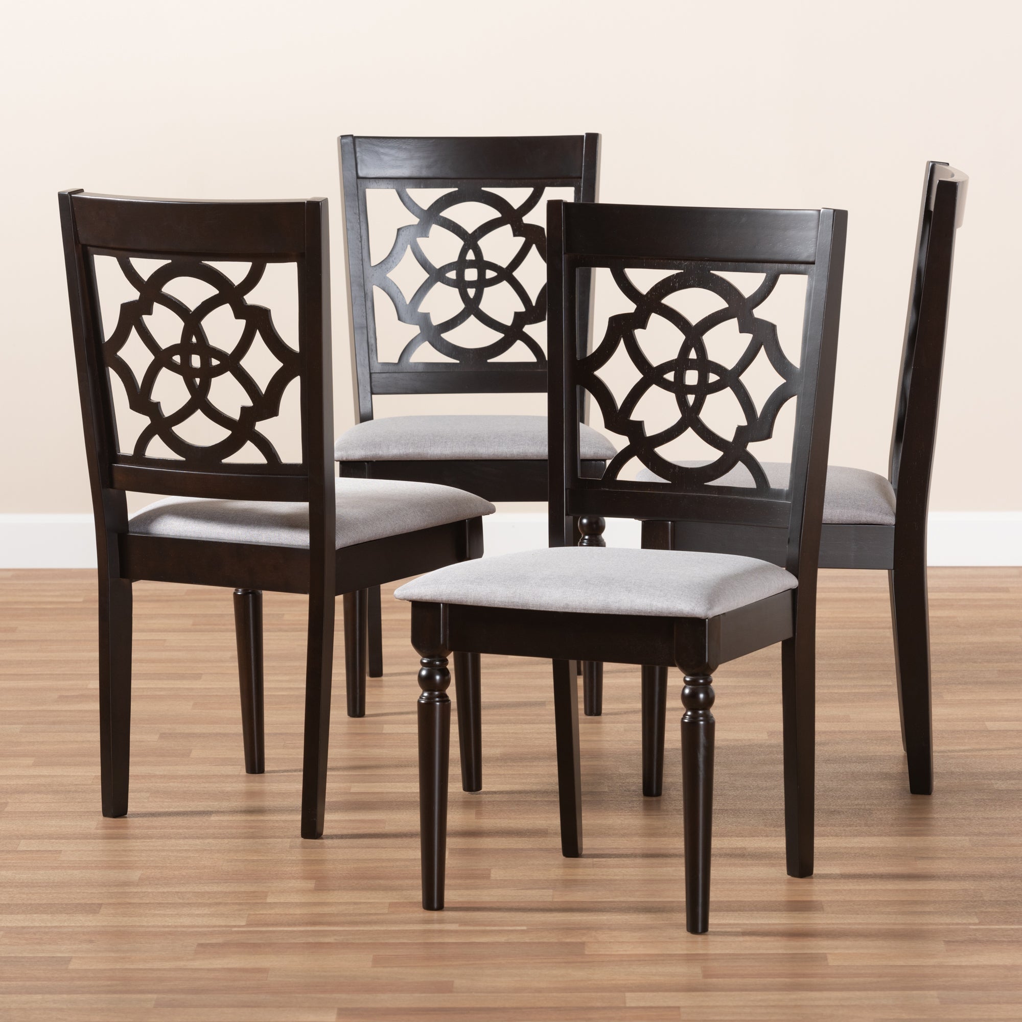 Baxton Studio Renaud Modern and Contemporary Grey Fabric Upholstered Espresso Brown Finished Wood Dining Chair (Set of 4)