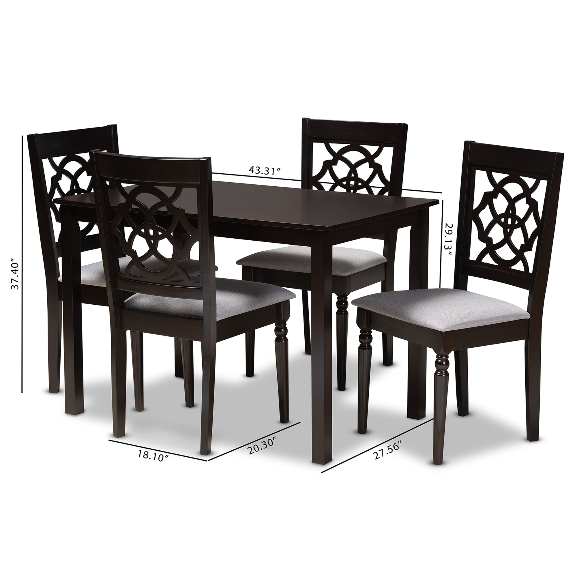 Baxton Studio Renaud Modern and Contemporary Grey Fabric Upholstered Espresso Brown Finished 5-Piece Wood Dining Set