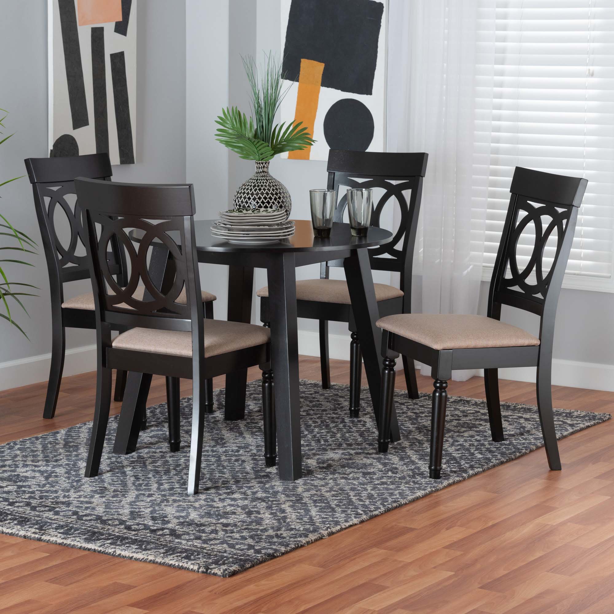 Baxton Studio Charlottle Modern Beige Fabric and Dark Brown Finished Wood 5-Piece Dining Set