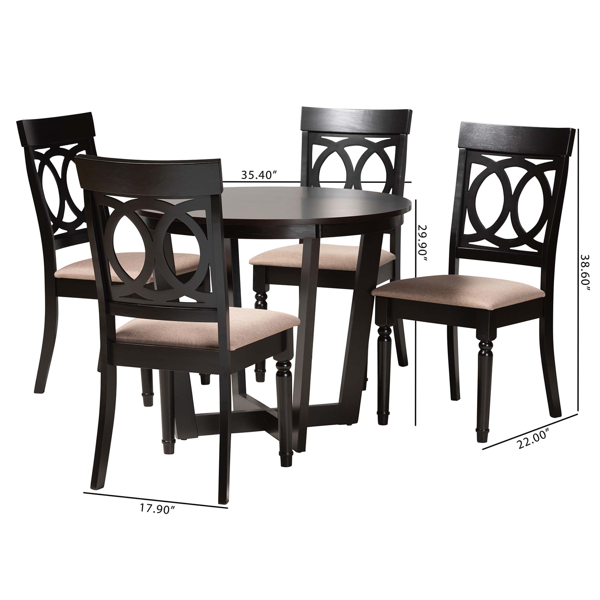 Baxton Studio Estelle Modern Beige Fabric and Dark Brown Finished Wood 5-Piece Dining Set