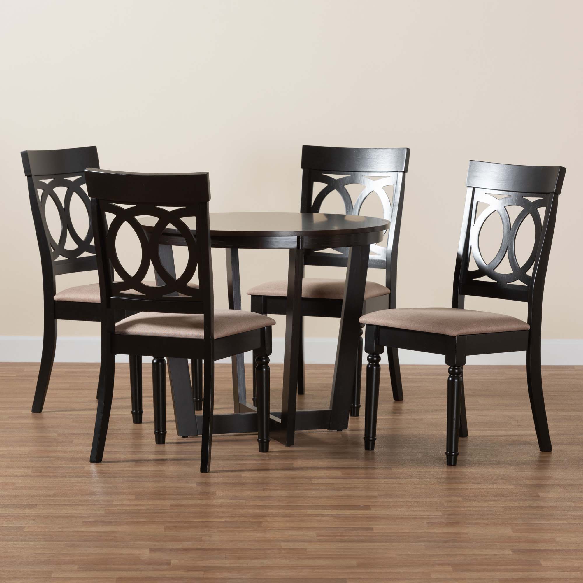 Baxton Studio Estelle Modern Beige Fabric and Dark Brown Finished Wood 5-Piece Dining Set