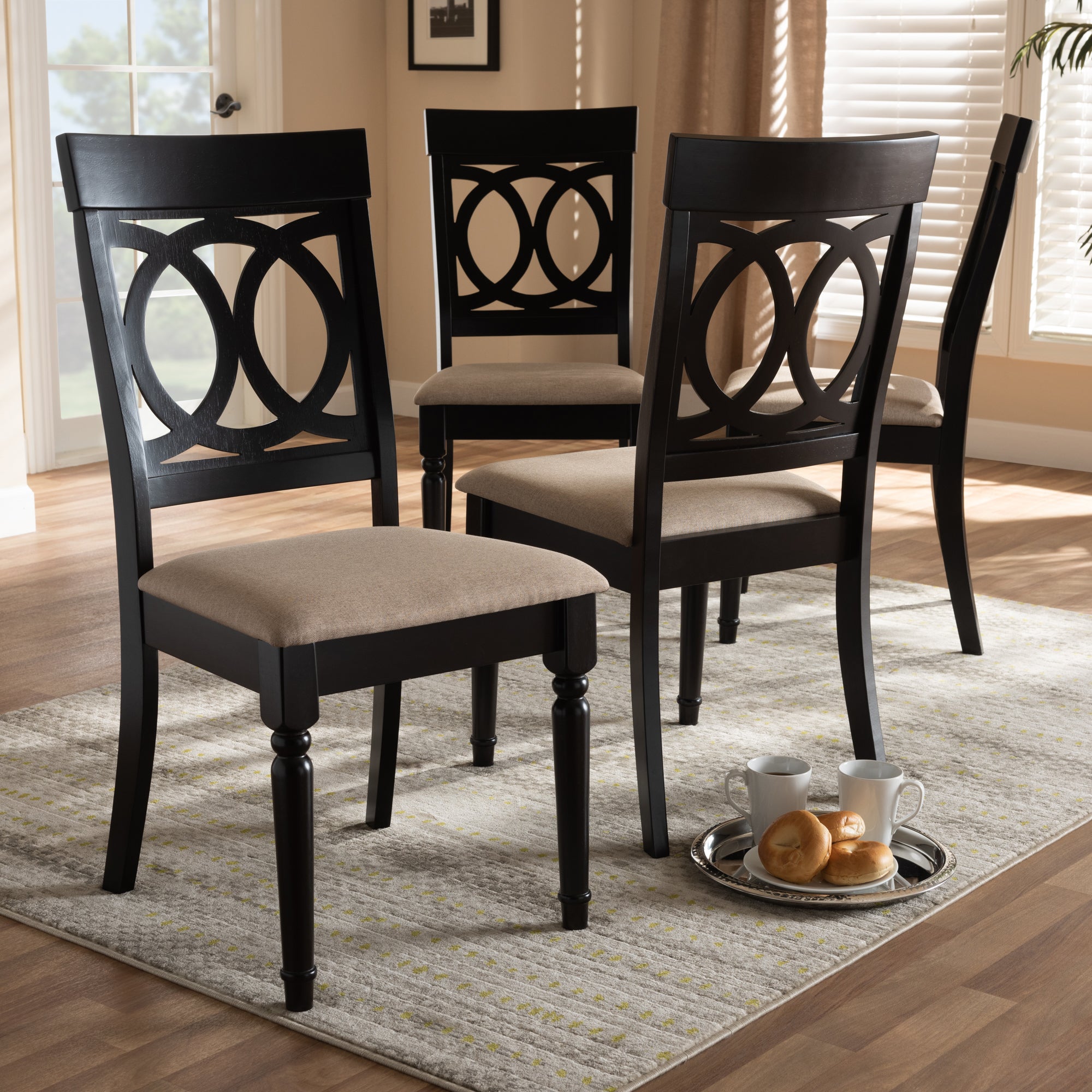 Baxton Studio Lucie Modern and Contemporary Sand Fabric Upholstered Espresso Brown Finished Wood Dining Chair (Set of 4)