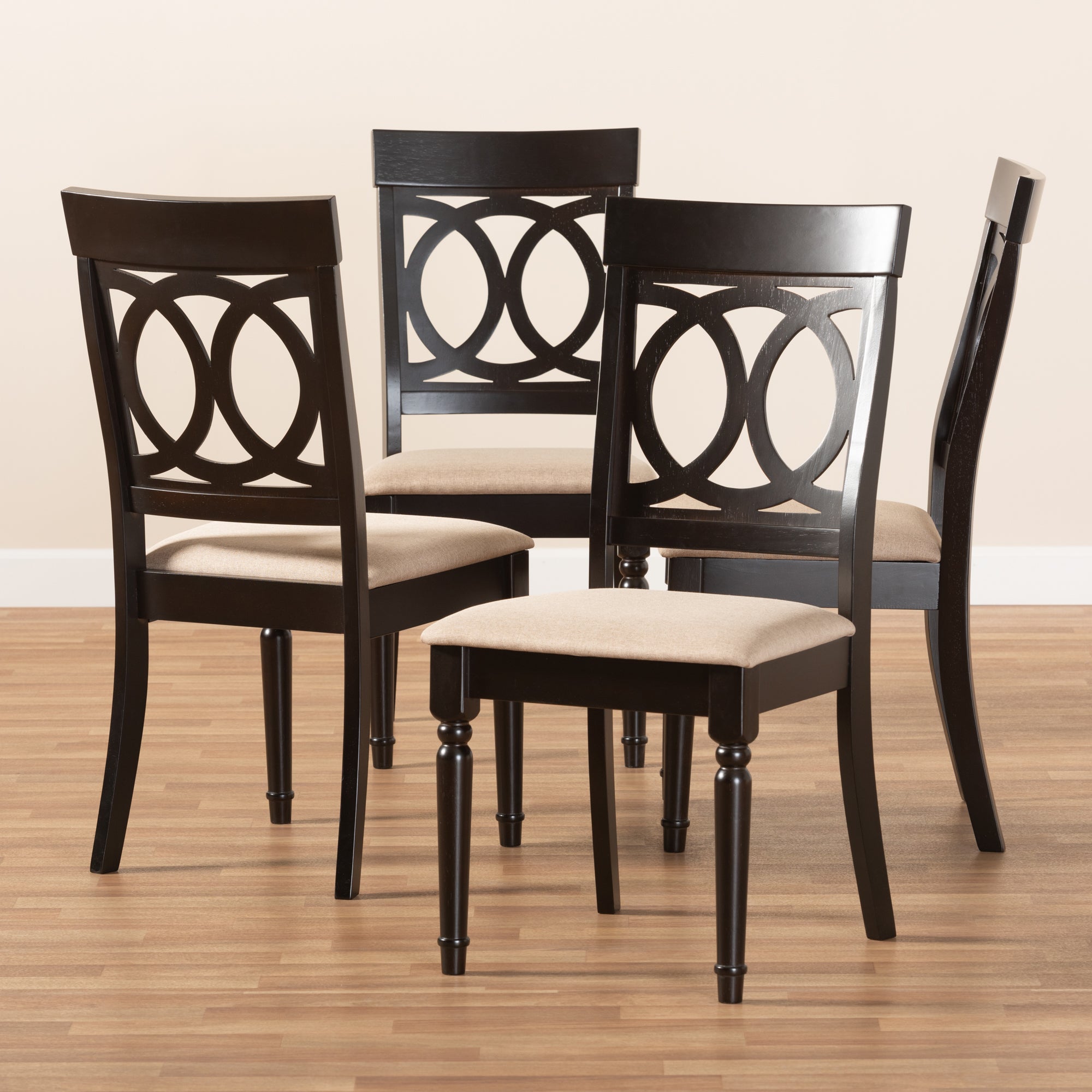 Baxton Studio Lucie Modern and Contemporary Sand Fabric Upholstered Espresso Brown Finished Wood Dining Chair (Set of 4)