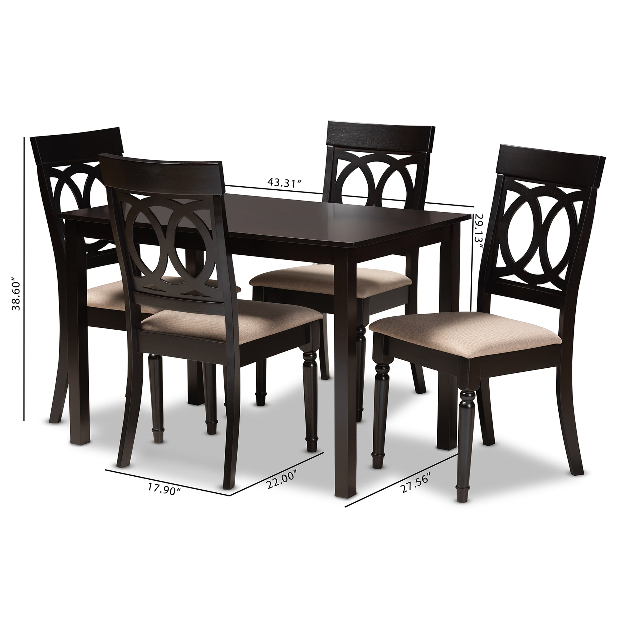Baxton Studio Lucie Modern and Contemporary Sand Fabric Upholstered Espresso Brown Finished 5-Piece Wood Dining Set