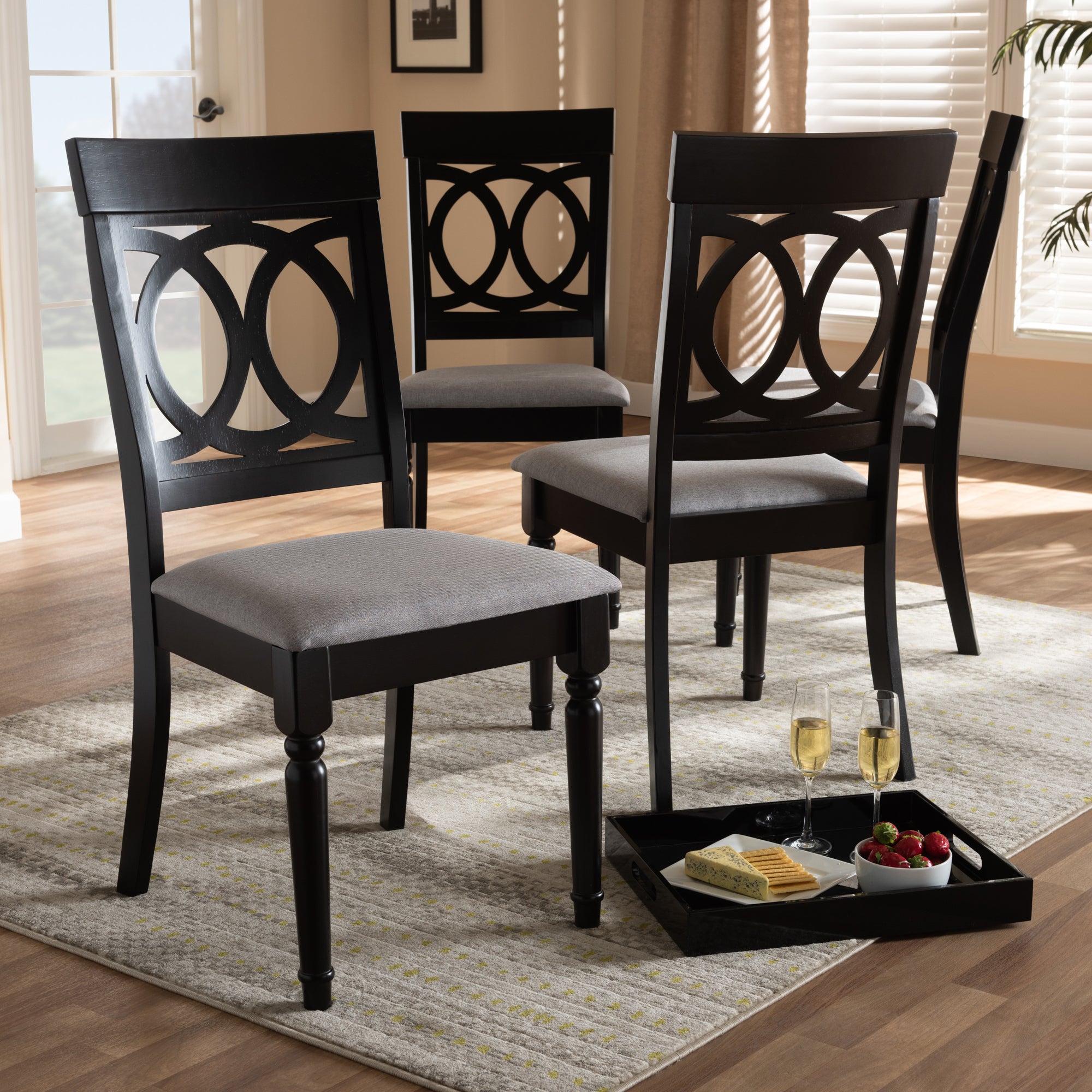 Baxton Studio Lucie Modern and Contemporary Grey Fabric Upholstered Espresso Brown Finished Wood Dining Chair (Set of 4)
