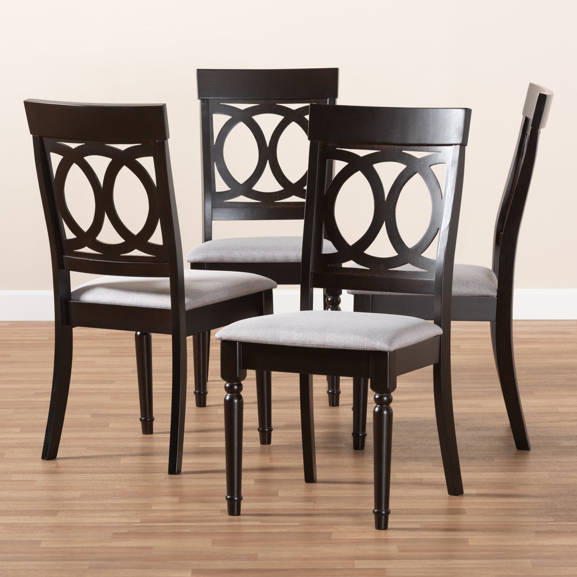 Baxton Studio Lucie Modern and Contemporary Grey Fabric Upholstered Espresso Brown Finished Wood Dining Chair (Set of 4)